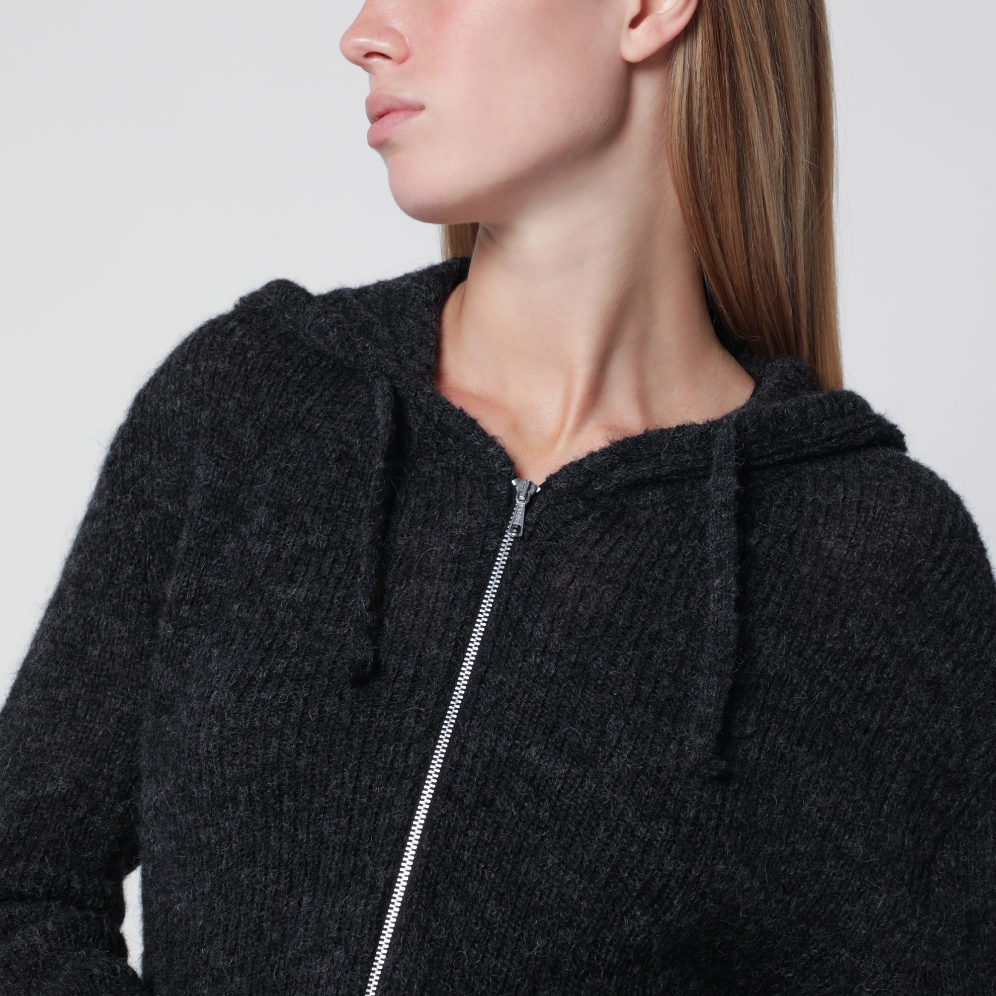 Grey Alpaca-Blend Sweatshirt Cardigan