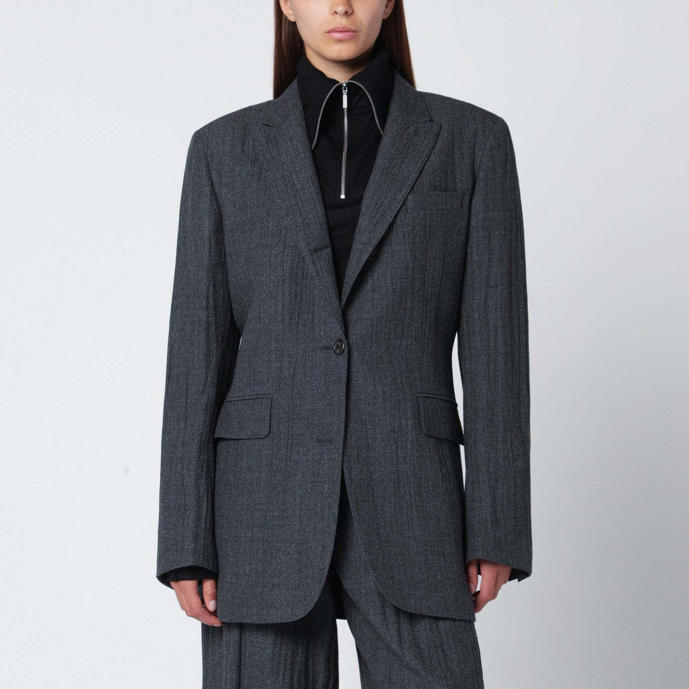 Graue einreihige Jacke aus Wollmischung