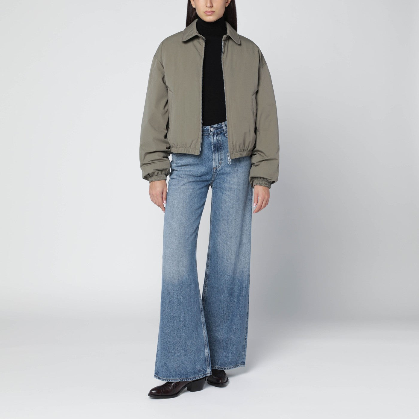 Sage green bomber jacket with zip