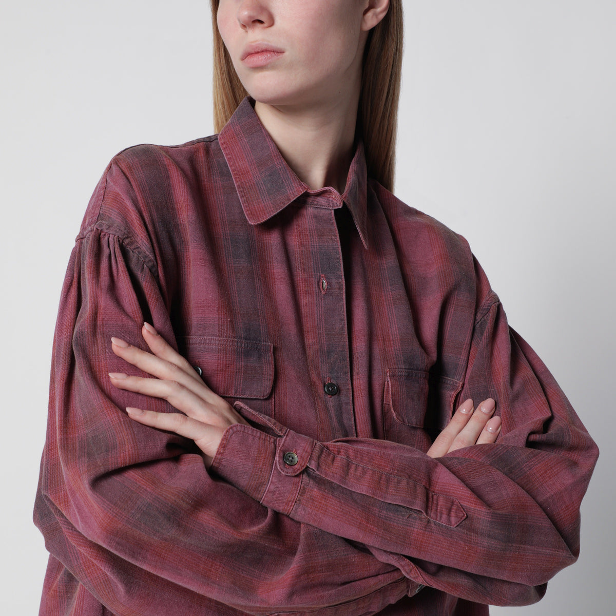 OUR LEGACY Dime oversized plaid cotton flannel shirt in red | TheDoubleF