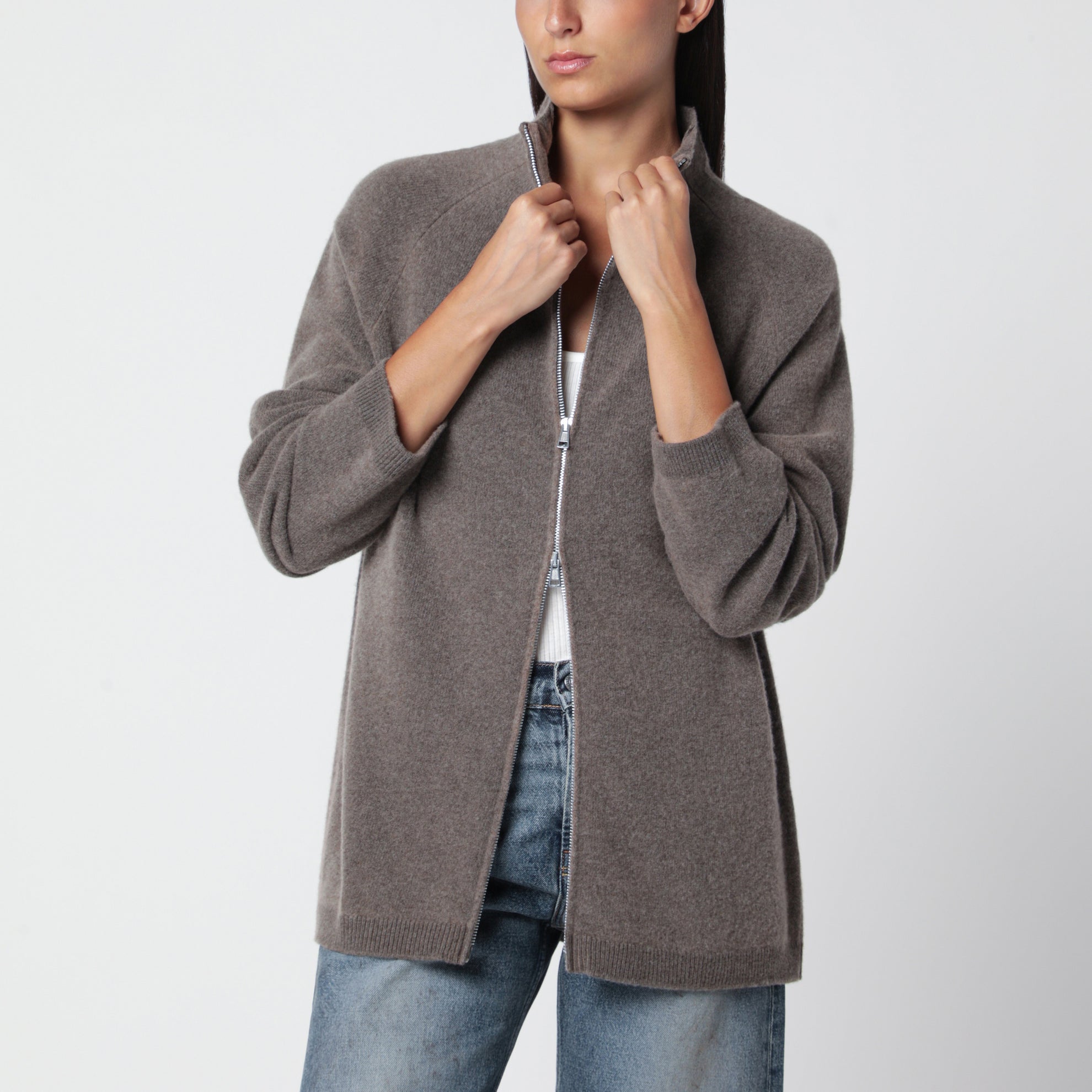 Cardigan Dash marrone in lana merino