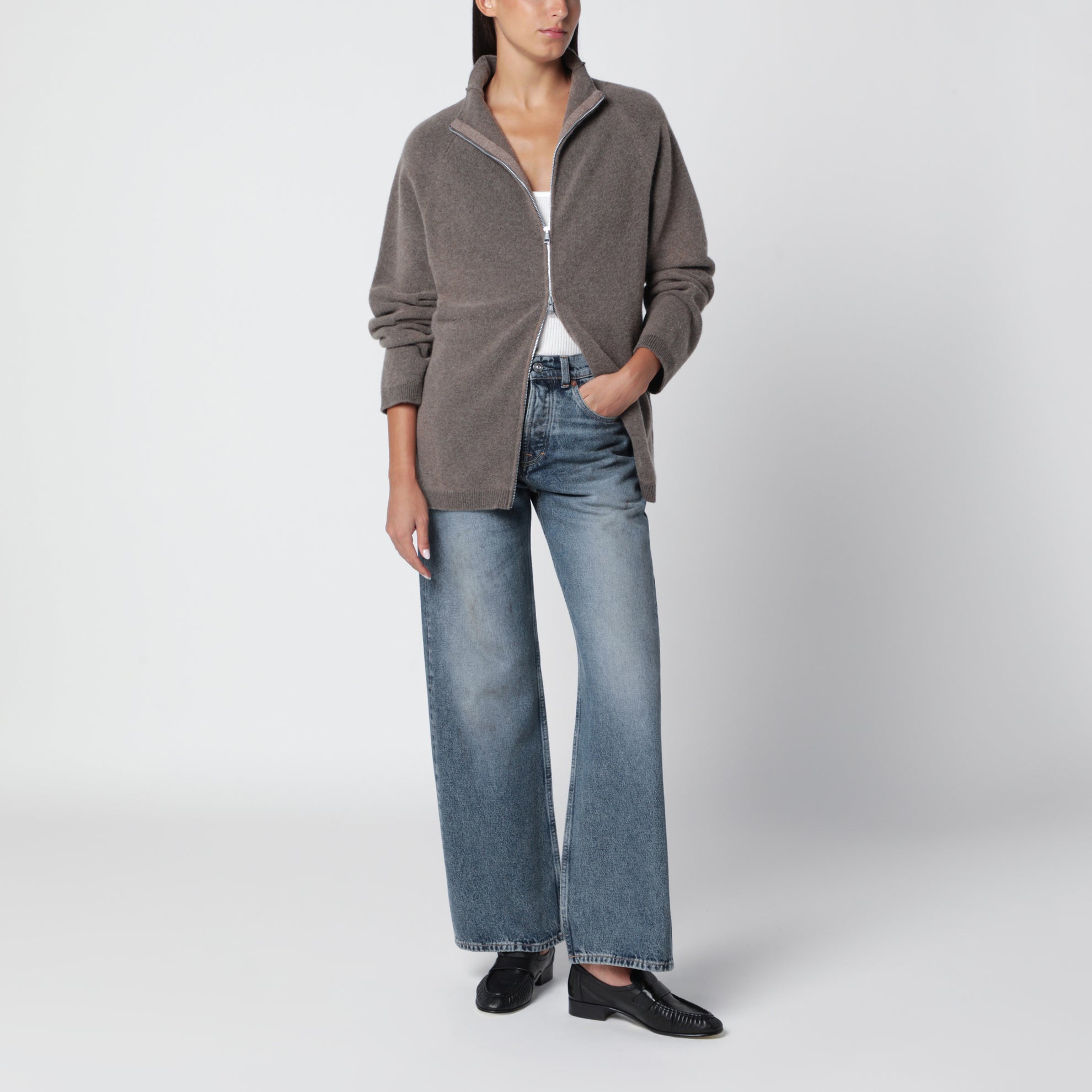 Cardigan Dash marrone in lana merino
