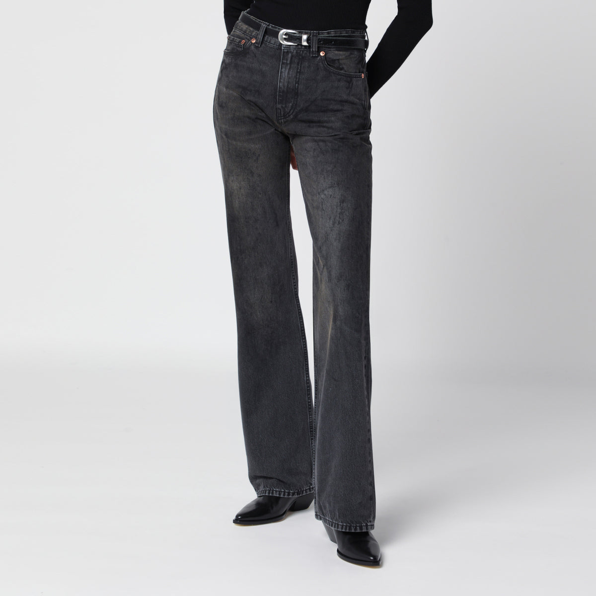 Black washed-effect Boot Cut jeans