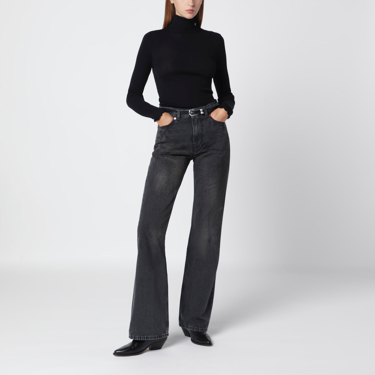 Black washed-effect Boot Cut jeans