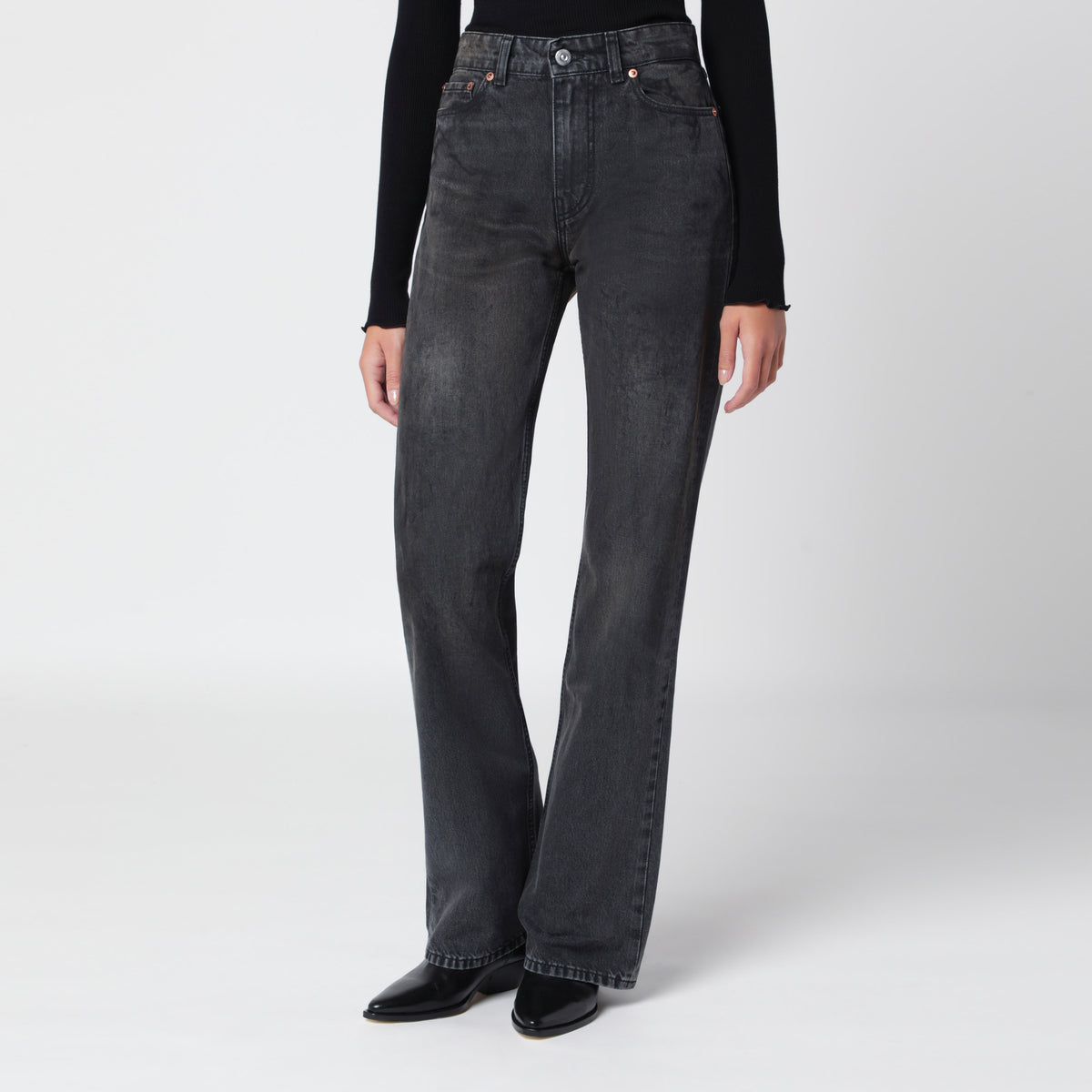 Black washed-effect Boot Cut jeans