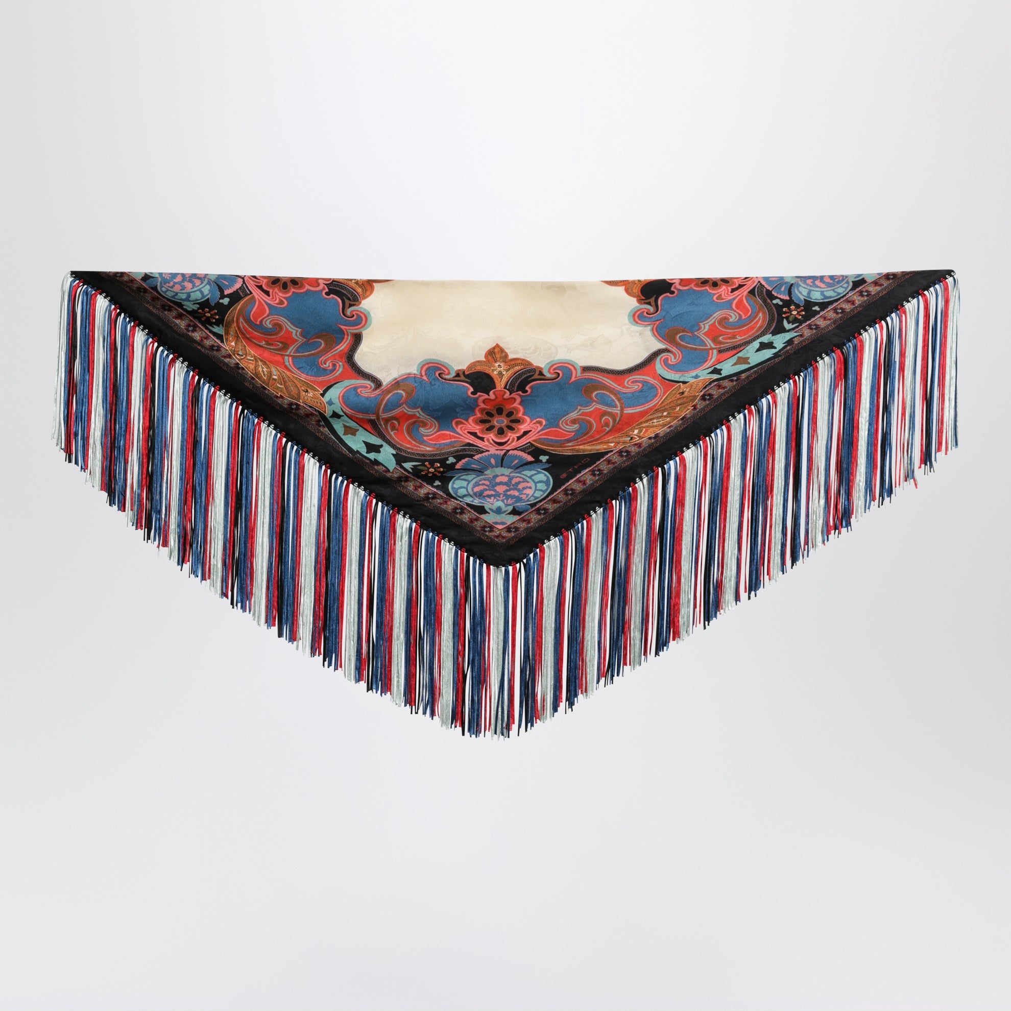 Silk jacquard scarf with fringes