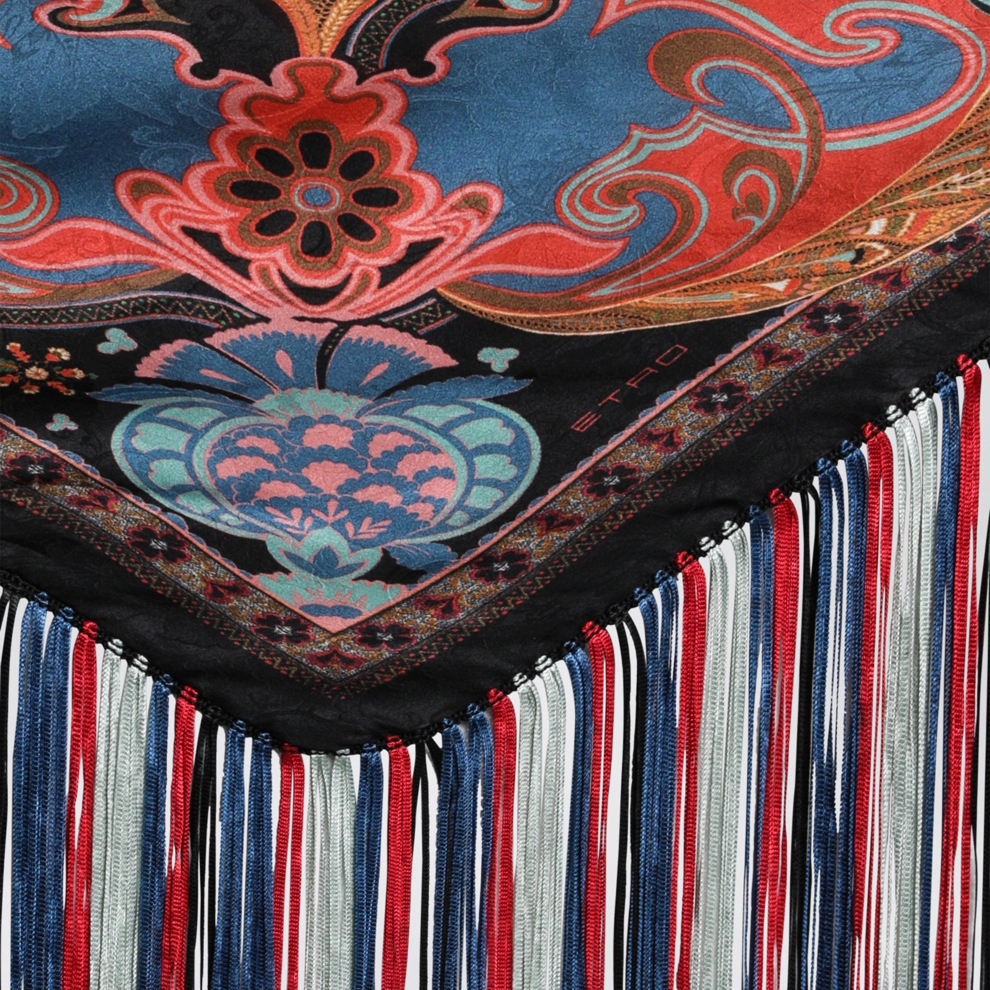 Silk jacquard scarf with fringes
