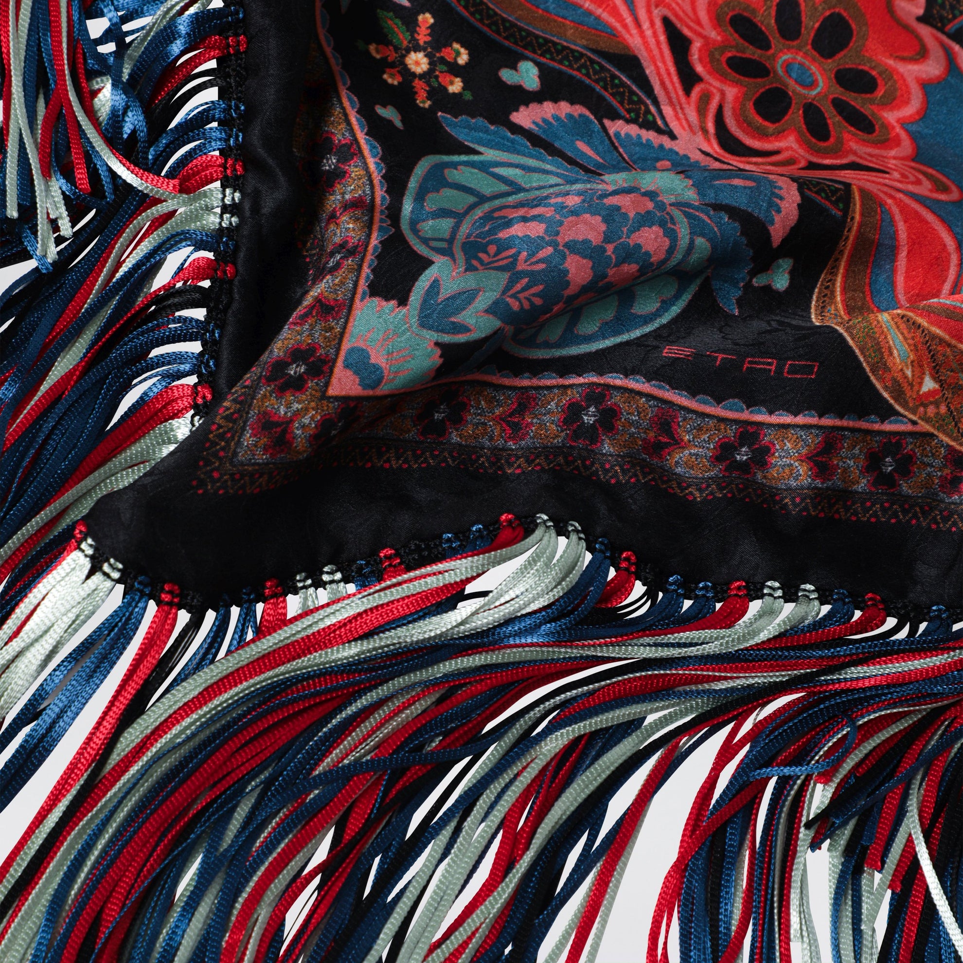 Silk jacquard scarf with fringes