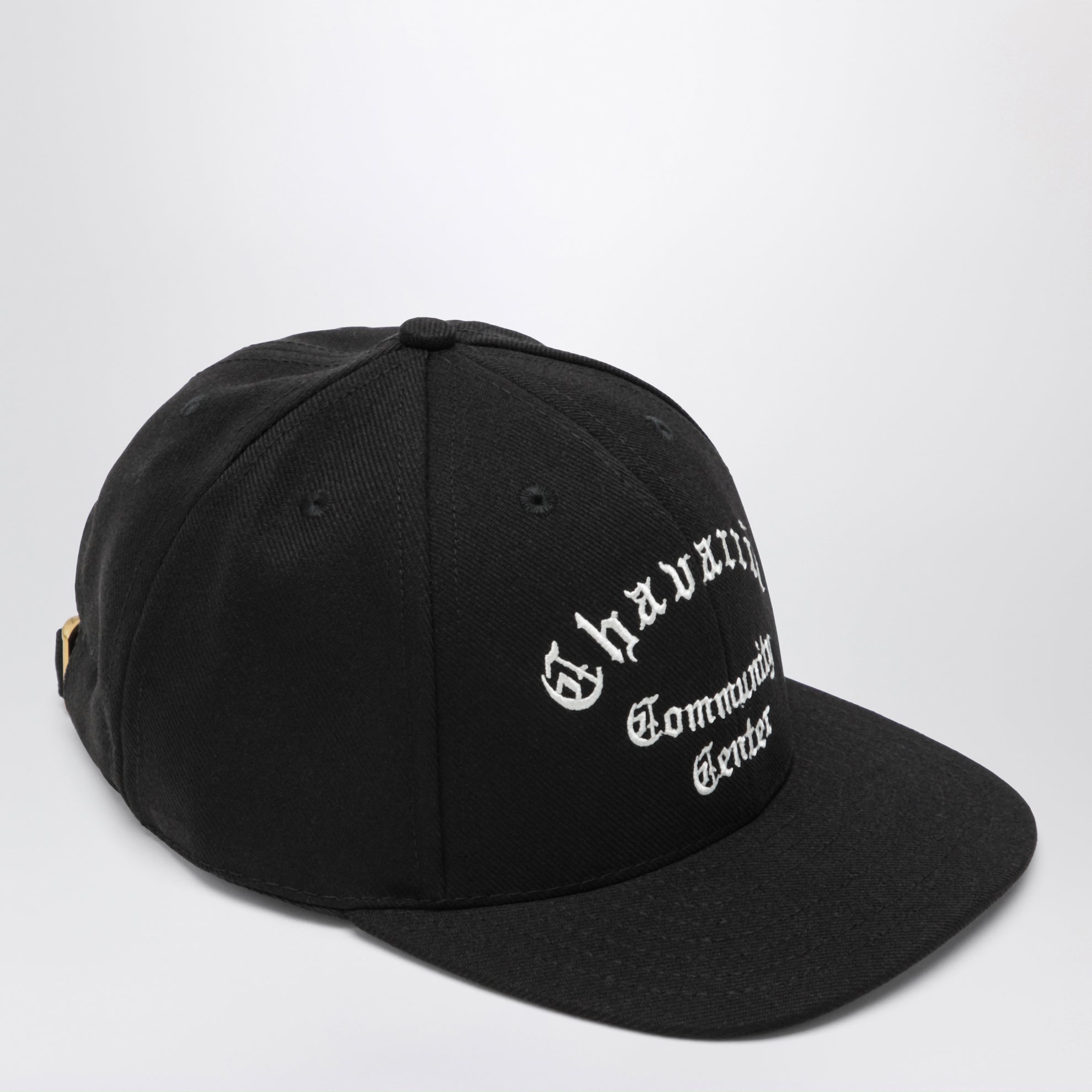 Black baseball cap with embroidered logo