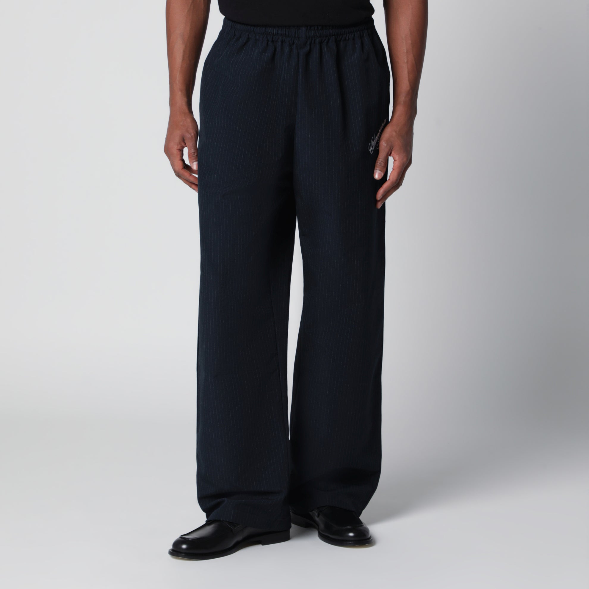 Pinstripe jogging trousers with logo embroidery