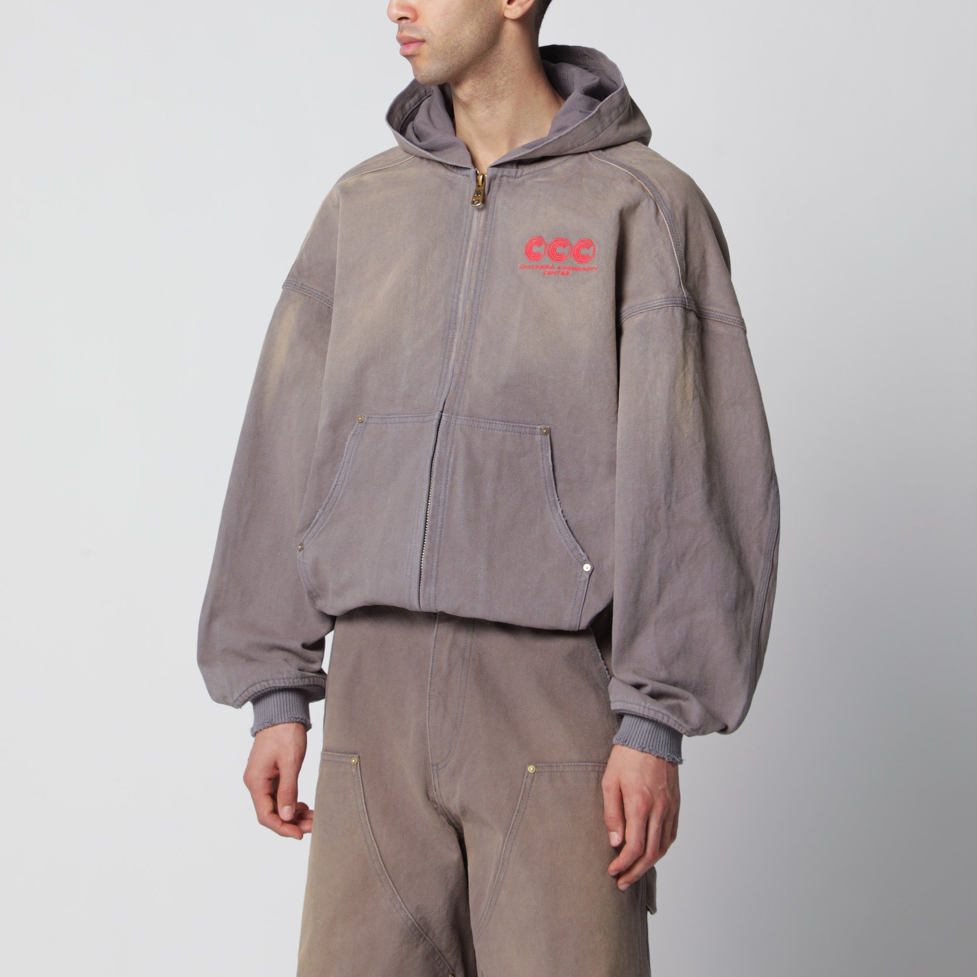 Graphite zip-up jacket with vintage effect