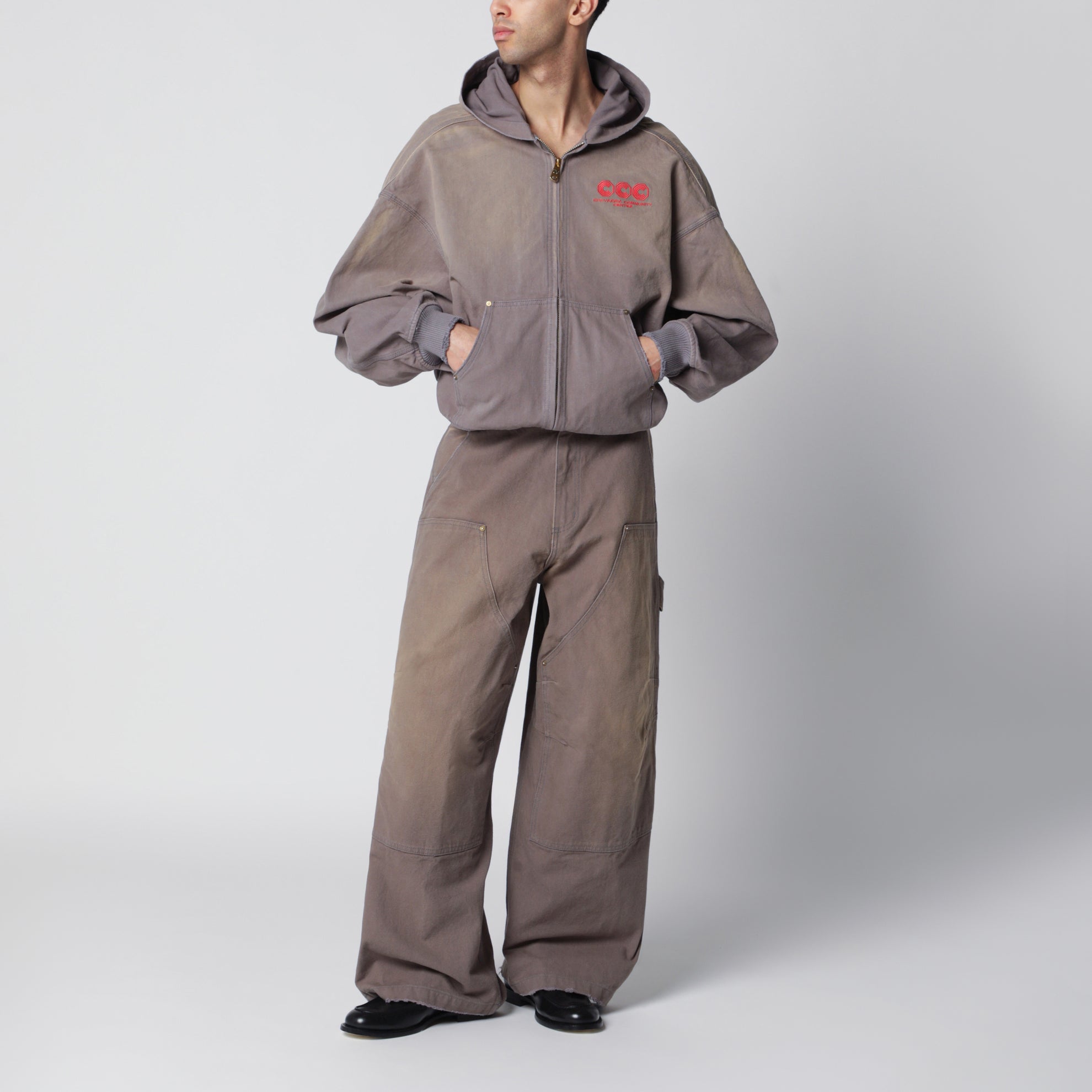 Graphite zip-up jacket with vintage effect