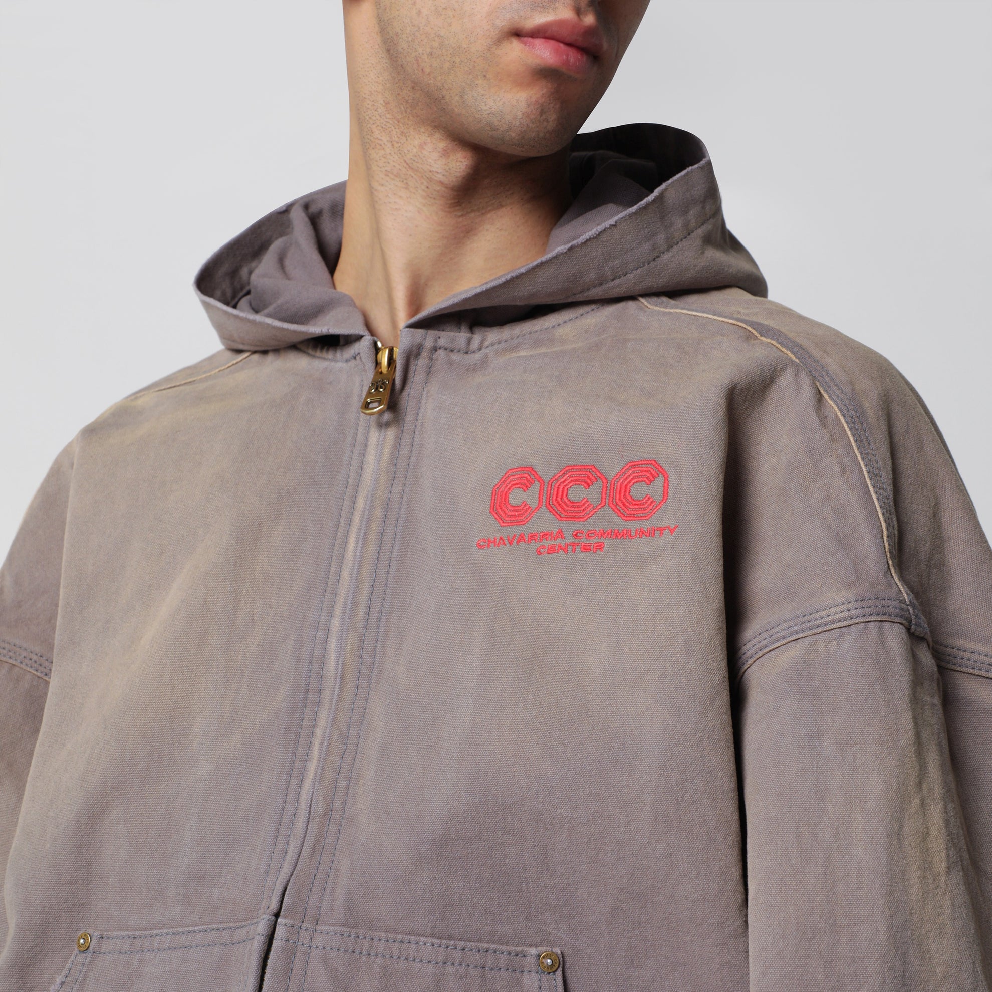 Graphite zip-up jacket with vintage effect