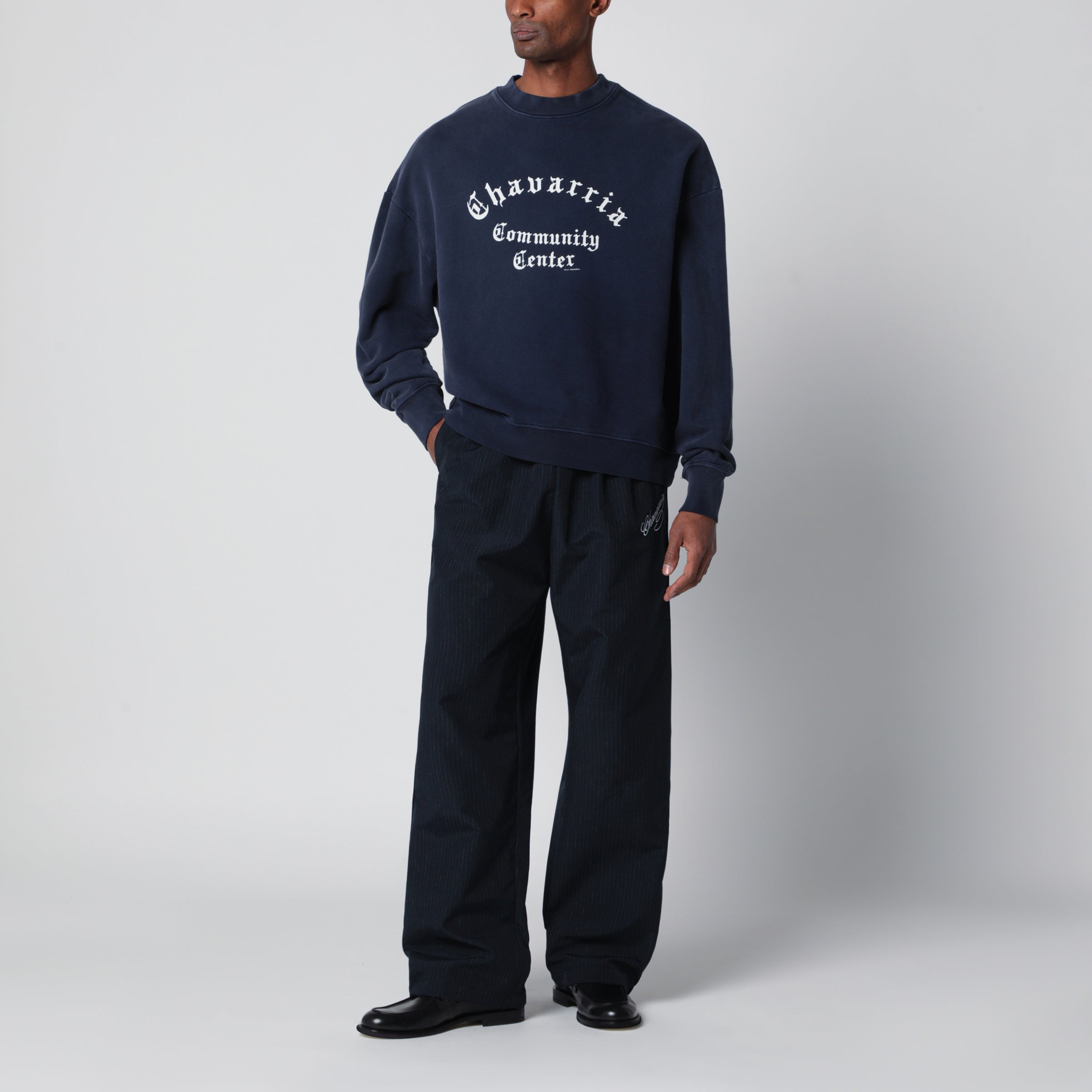 Willy Chavarria Vintage-effect navy blue sweatshirt with logo