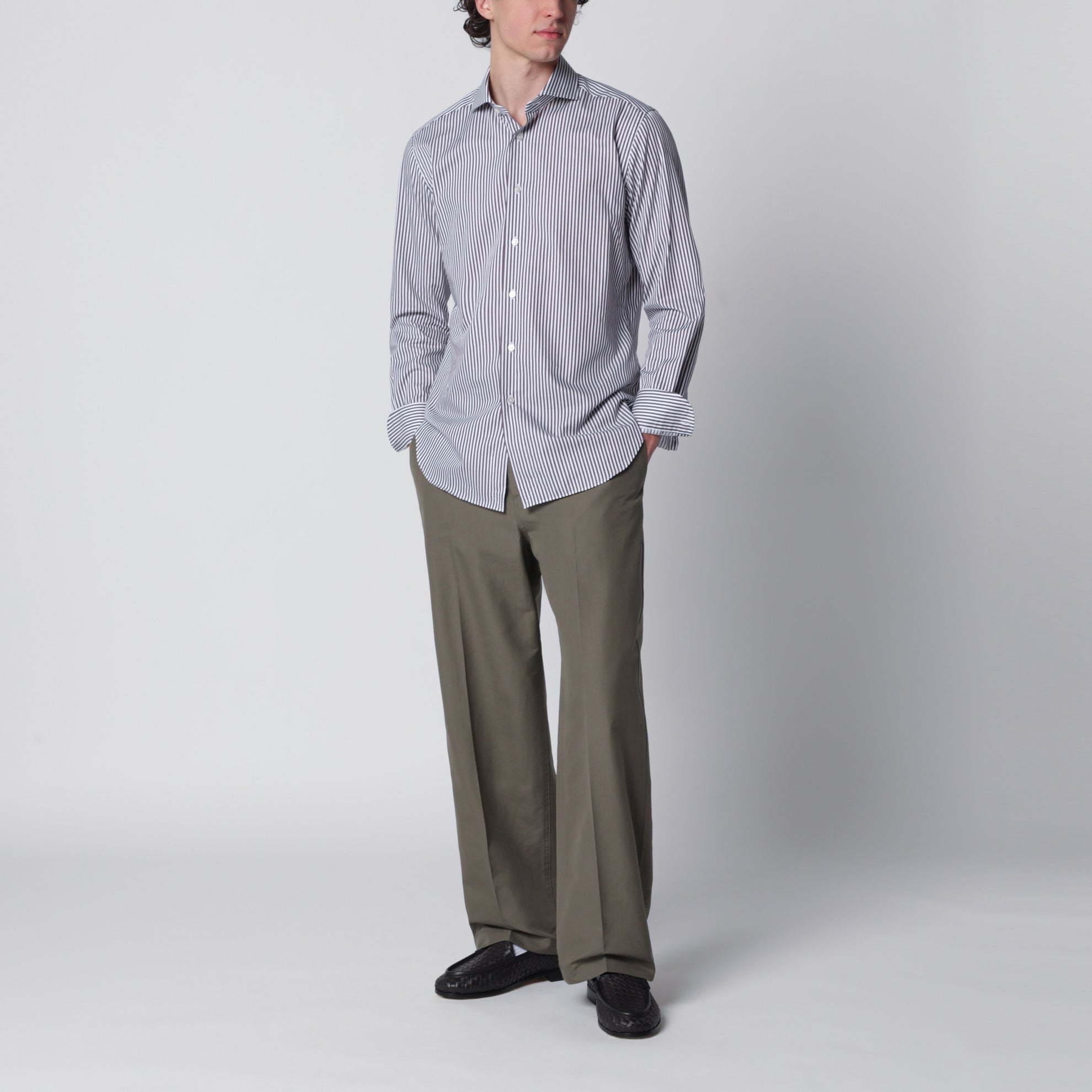 Camicia Travel a righe bianca/marrone