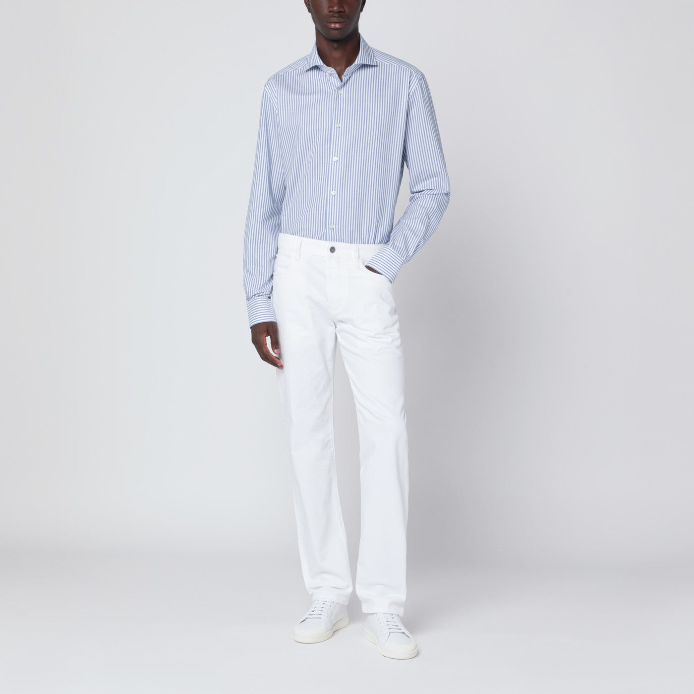 Camicia Travel bianca a righe Tailor Fit