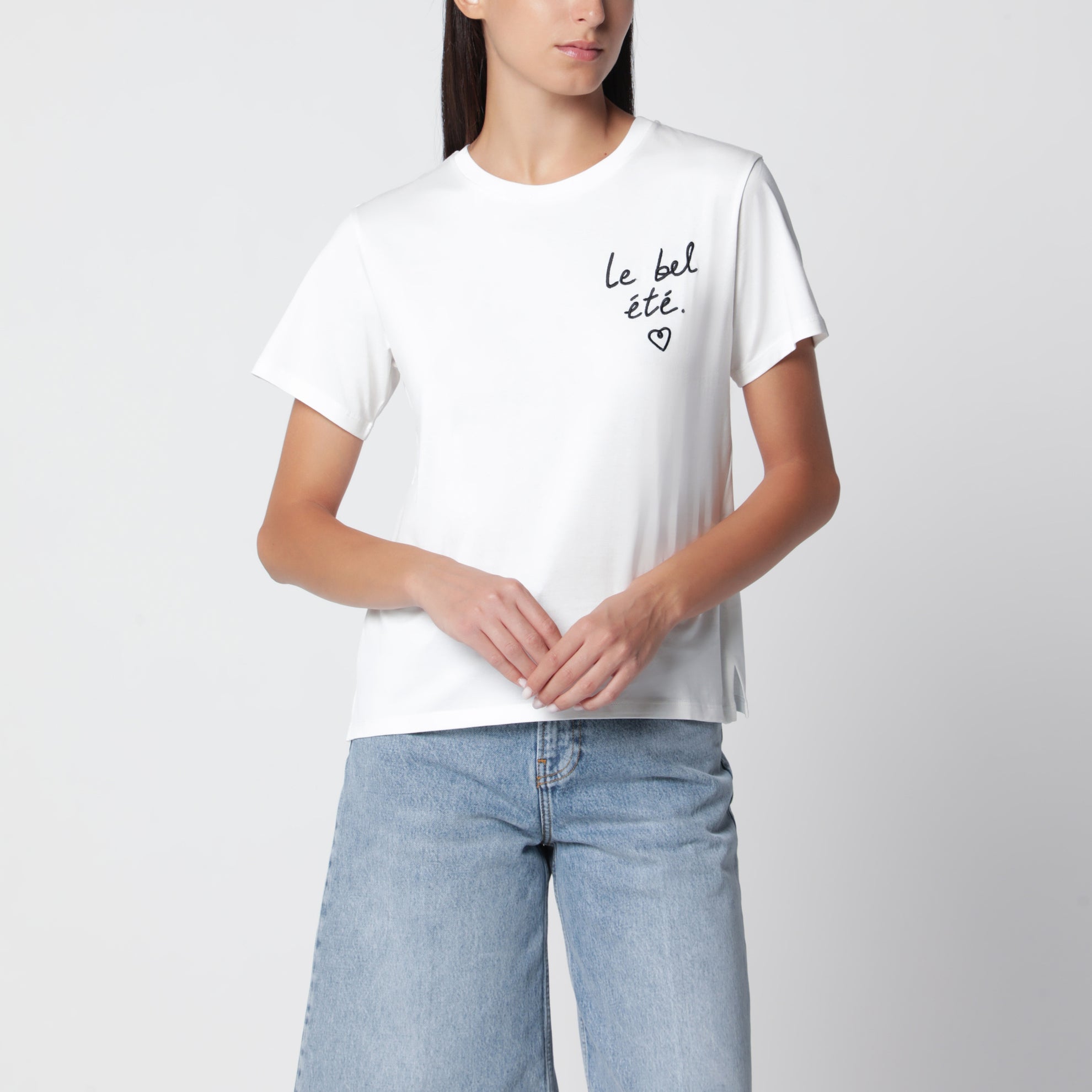 T-shirt en jersey de coton blanc avec broderie