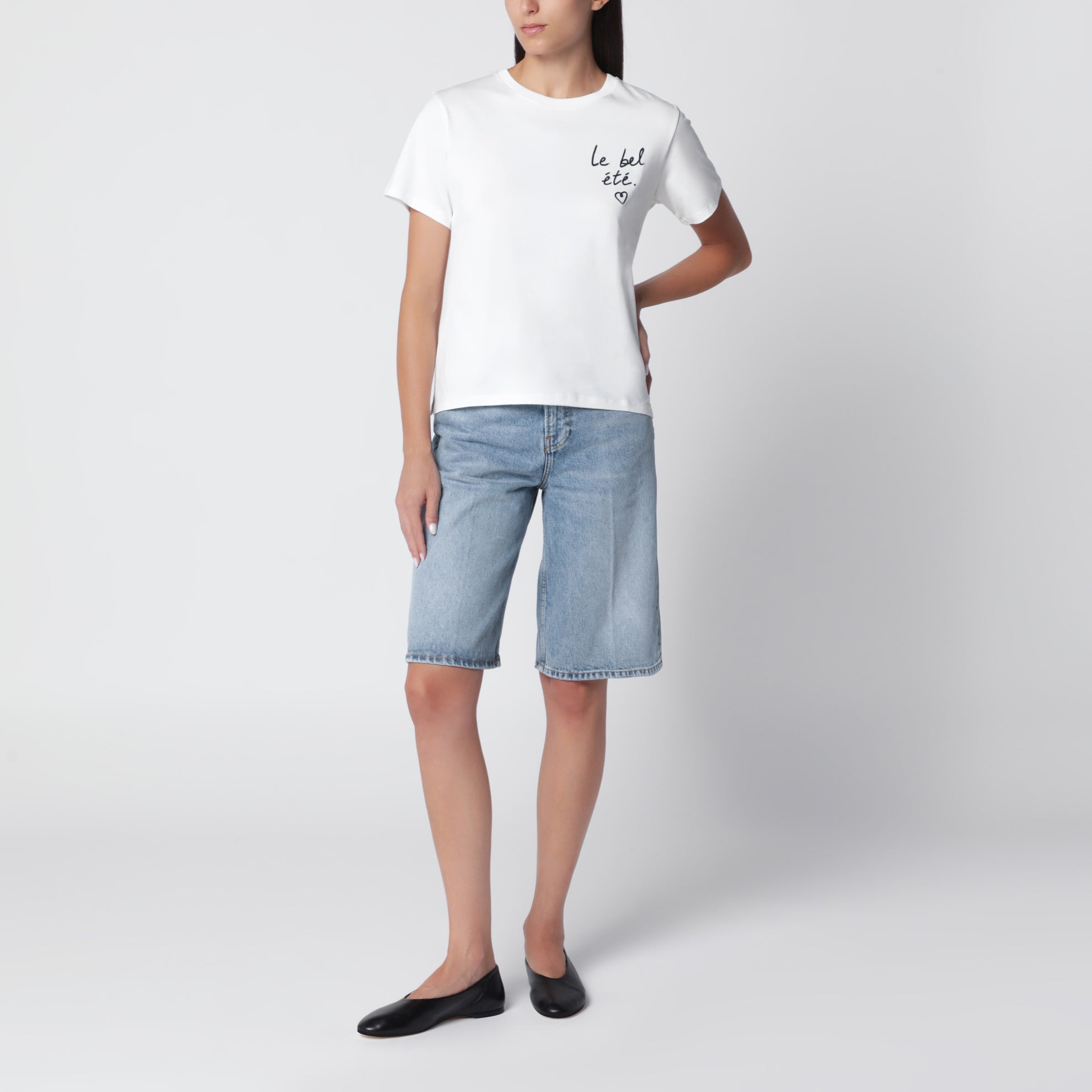 T-shirt en jersey de coton blanc avec broderie
