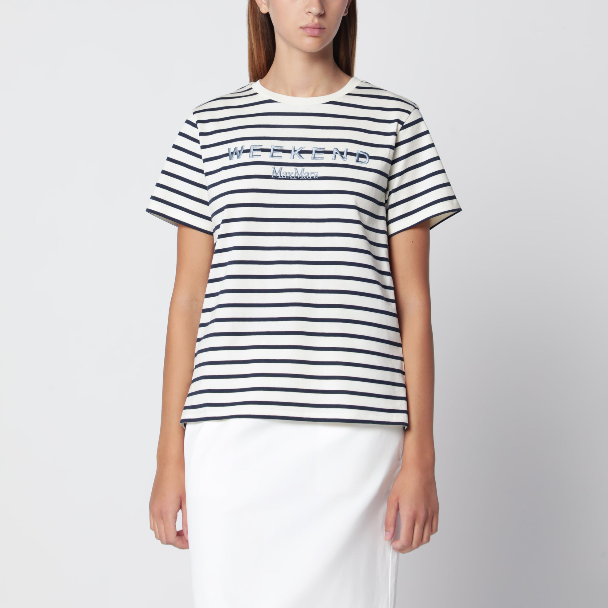 Blue/écru striped cotton jersey T-shirt