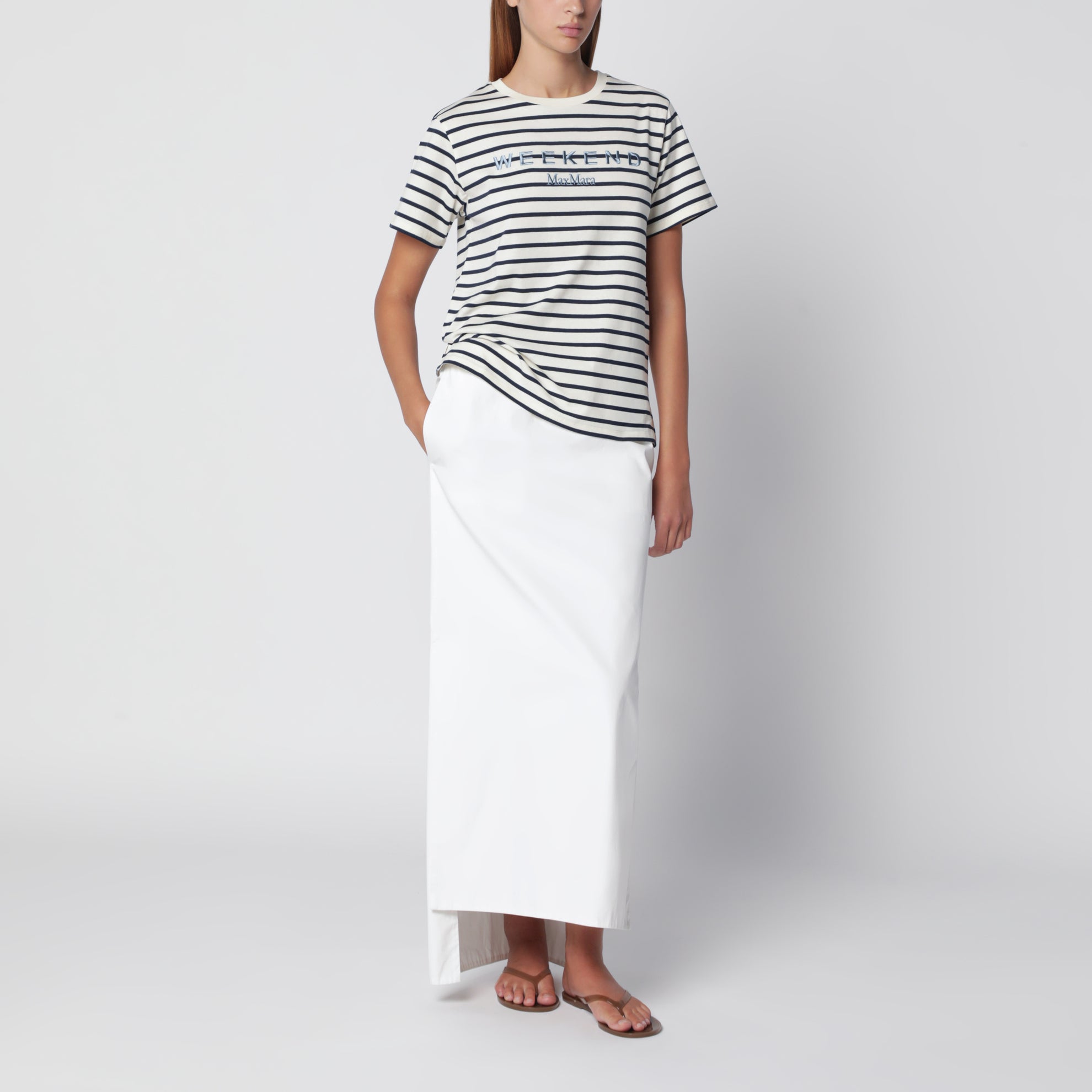 Blue/écru striped cotton jersey T-shirt