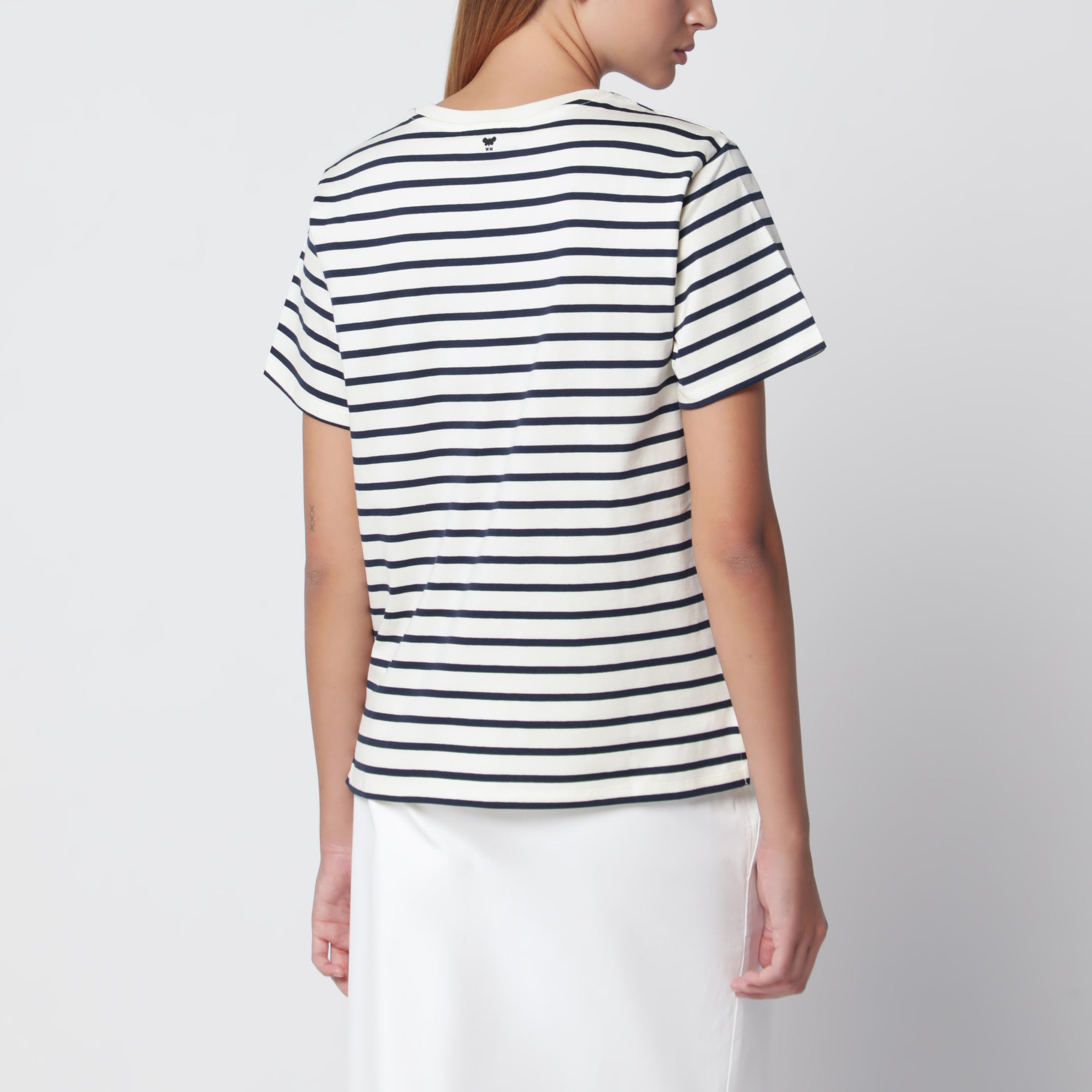 Blue/écru striped cotton jersey T-shirt