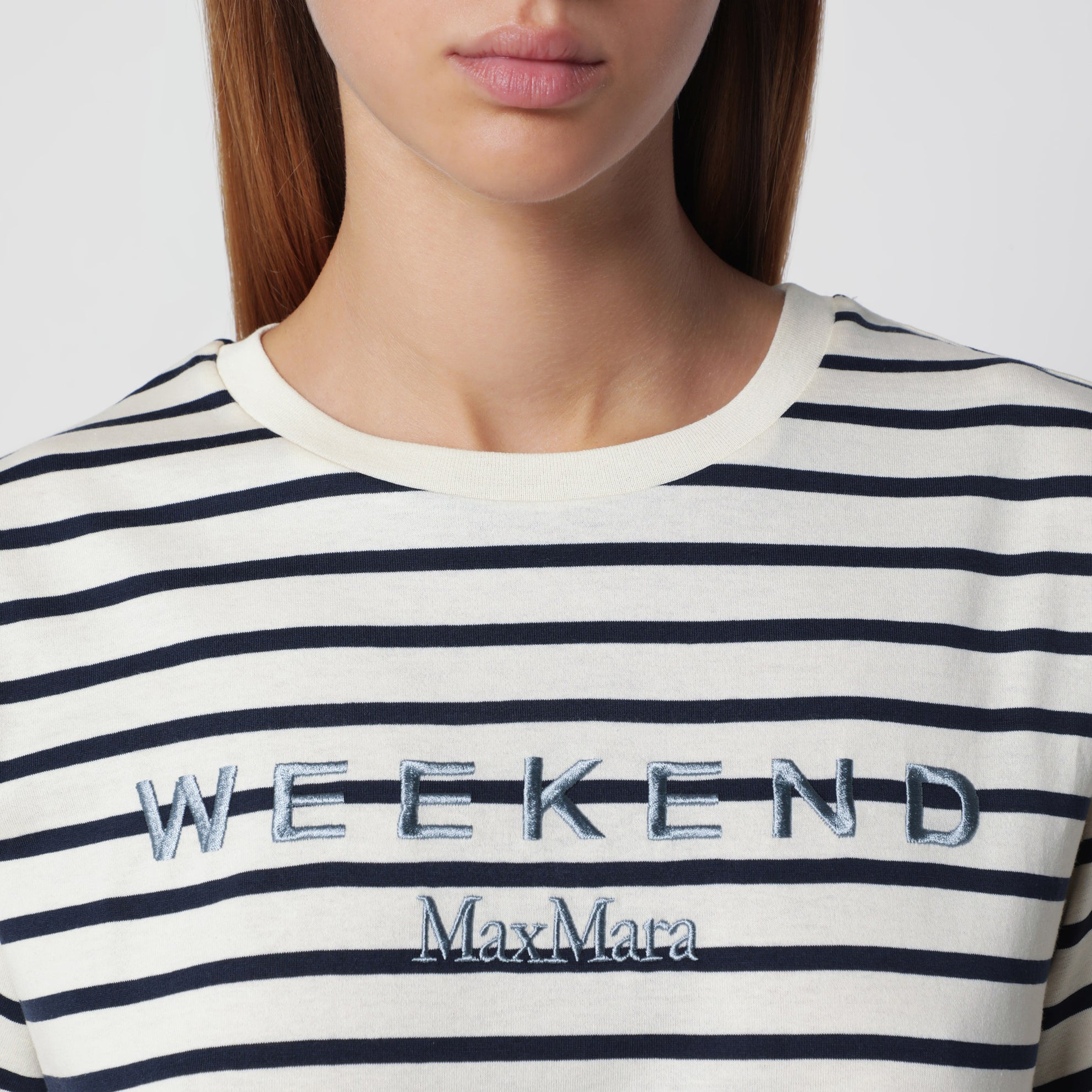 Blue/écru striped cotton jersey T-shirt