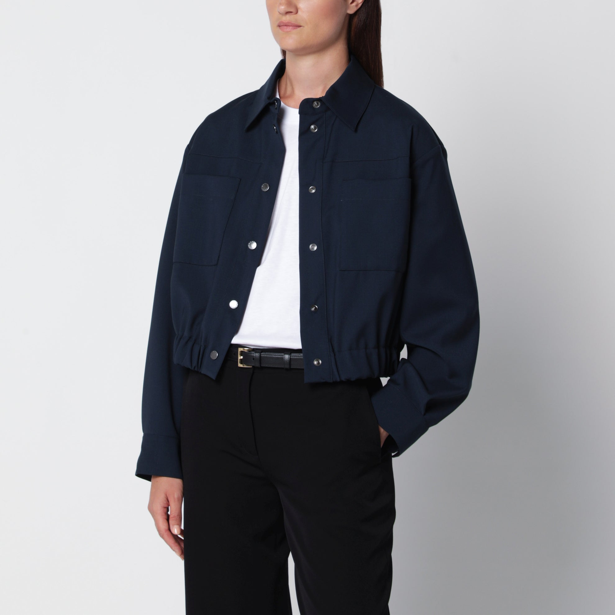 Kurze blaue Wolljacke