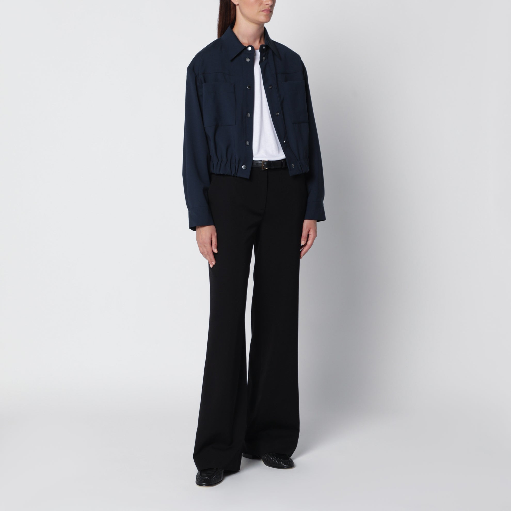 Kurze blaue Wolljacke