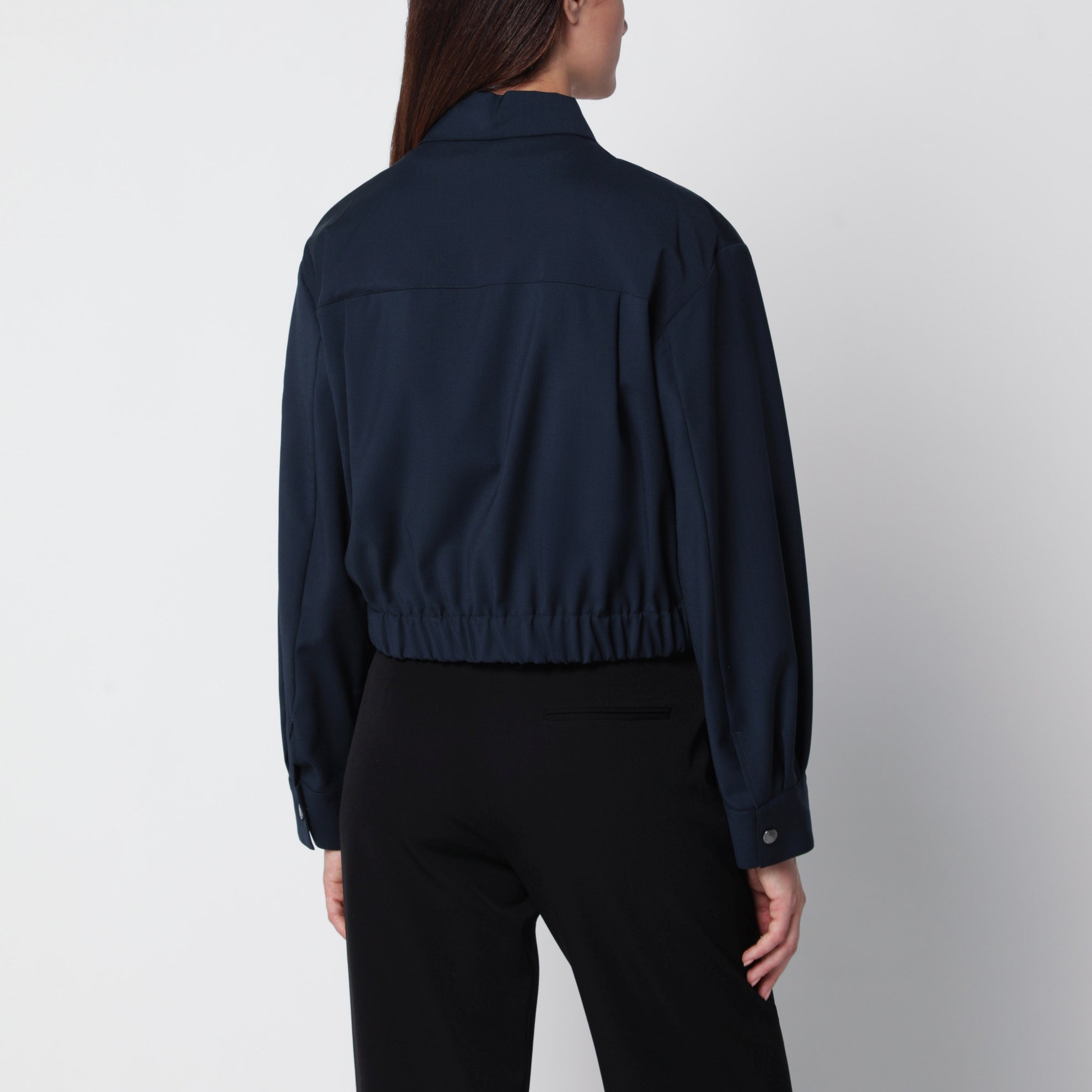 Kurze blaue Wolljacke