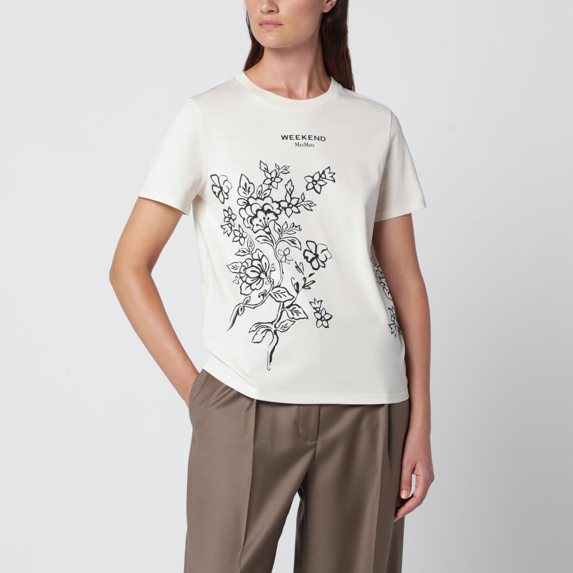 Cremefarbenes T-Shirt aus Baumwolle mit Logoprint