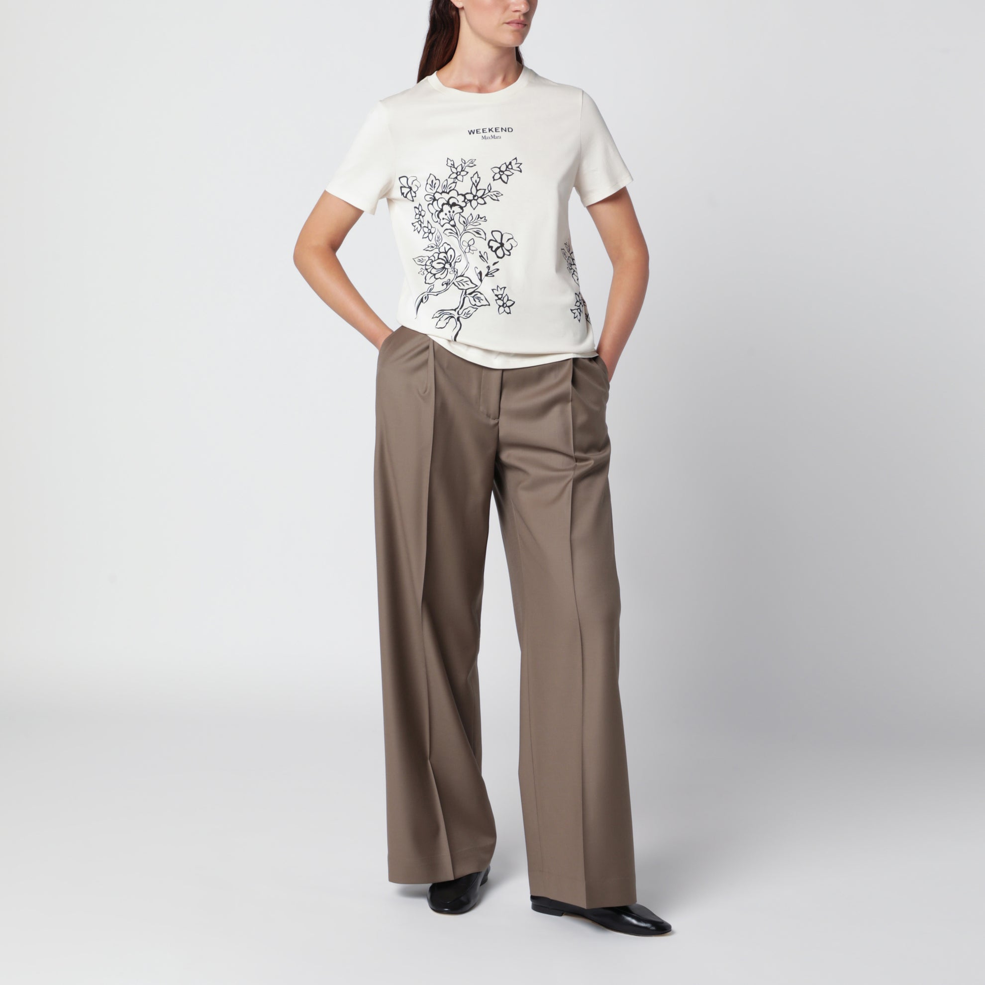 Cremefarbenes T-Shirt aus Baumwolle mit Logoprint
