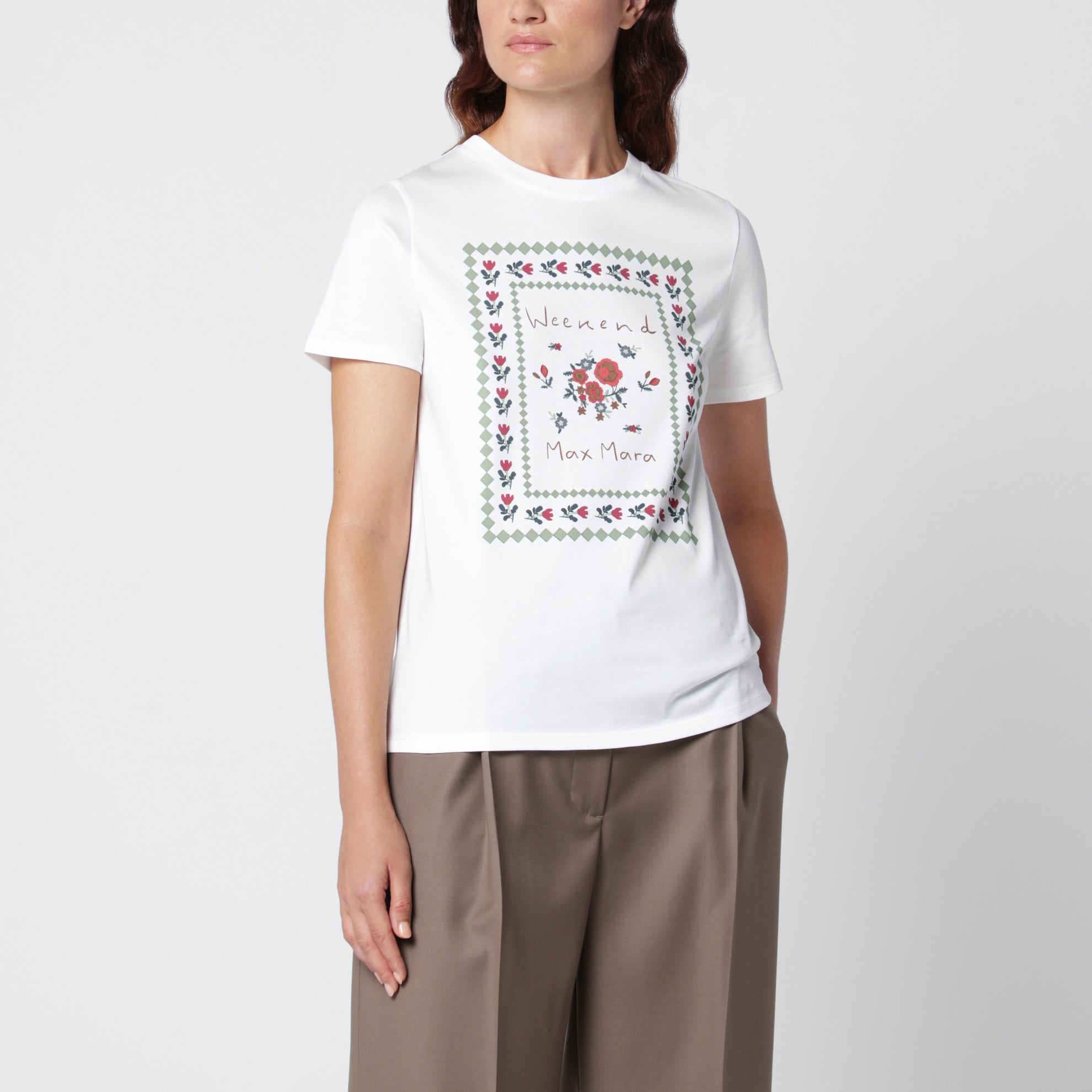 T-shirt bianca in cotone con stampa