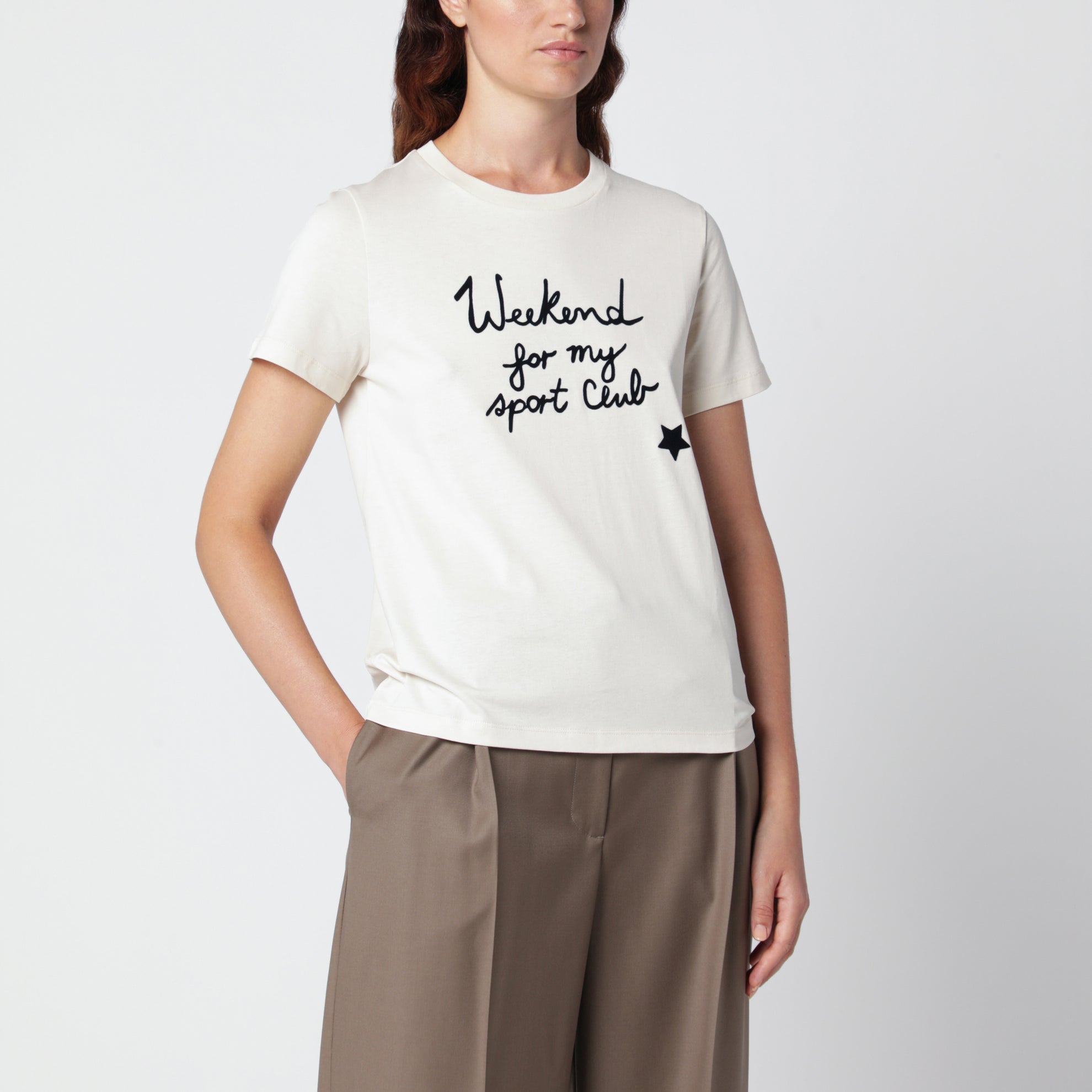 Cremefarbenes T-Shirt aus Baumwolle mit Logoprint