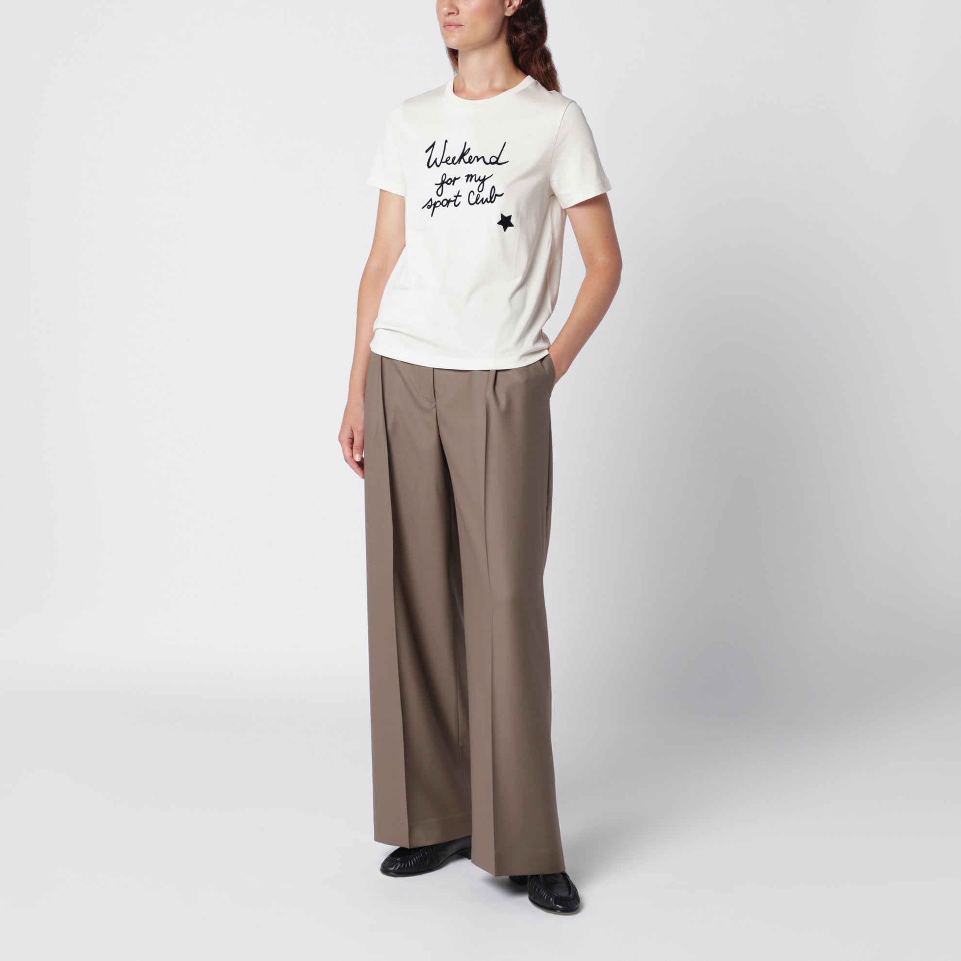 Cremefarbenes T-Shirt aus Baumwolle mit Logoprint
