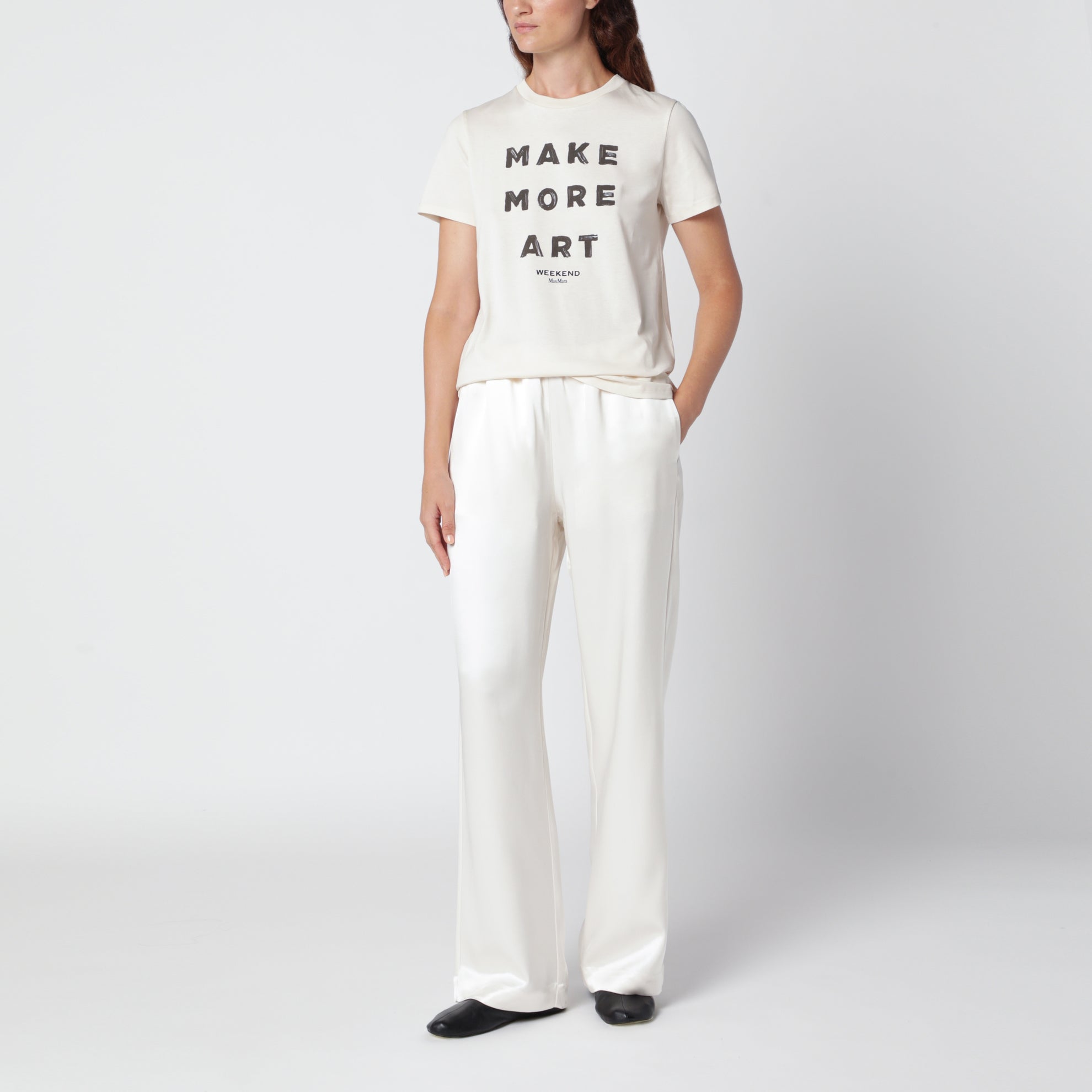 Cremefarbenes T-Shirt aus Baumwolle mit Logoprint