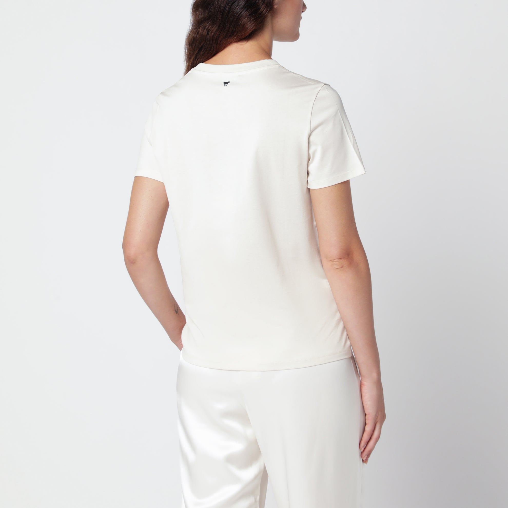 Cremefarbenes T-Shirt aus Baumwolle mit Logoprint
