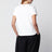 T-shirt blanc en lin brodé et jersey de coton stretch