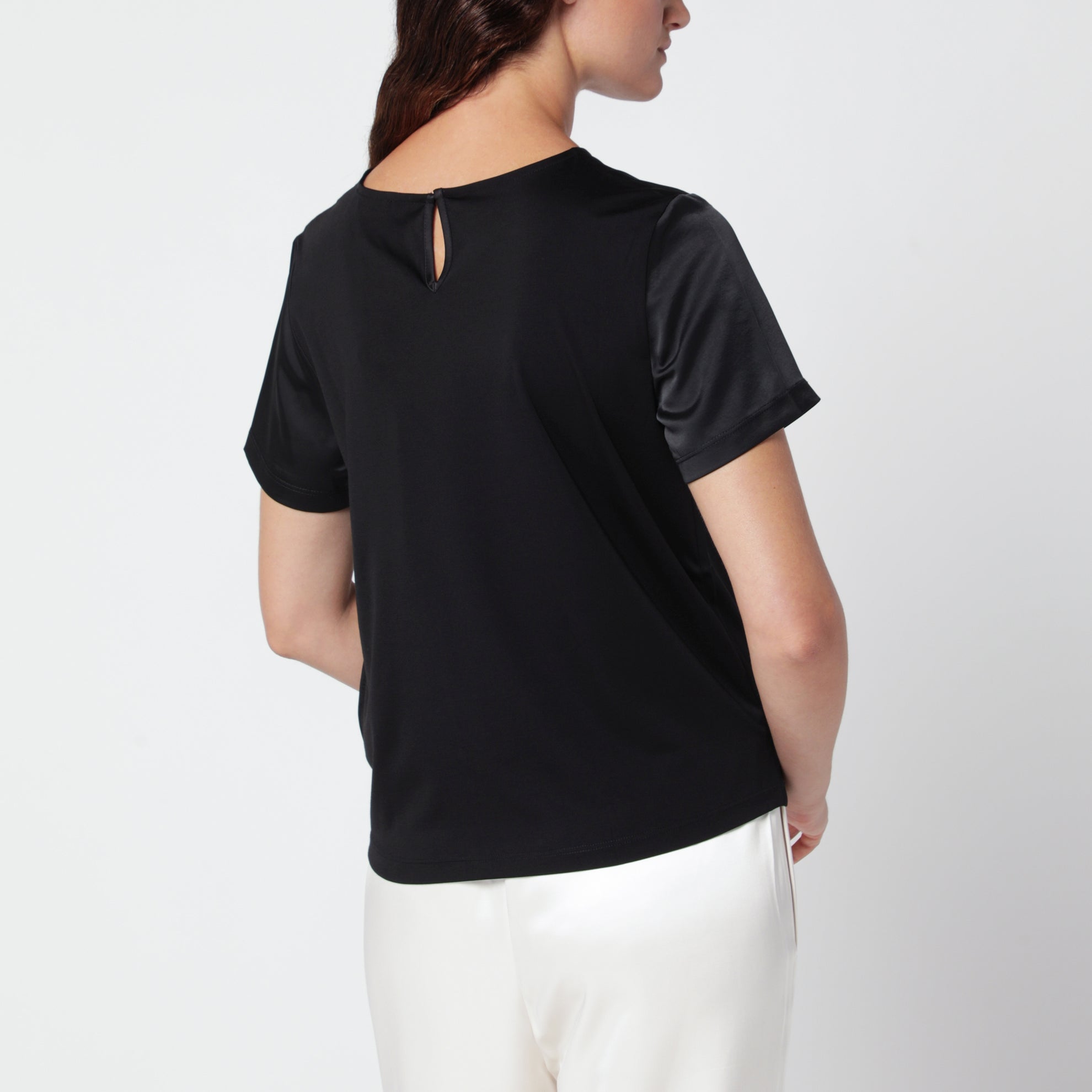 Black satin crew neck T-shirt