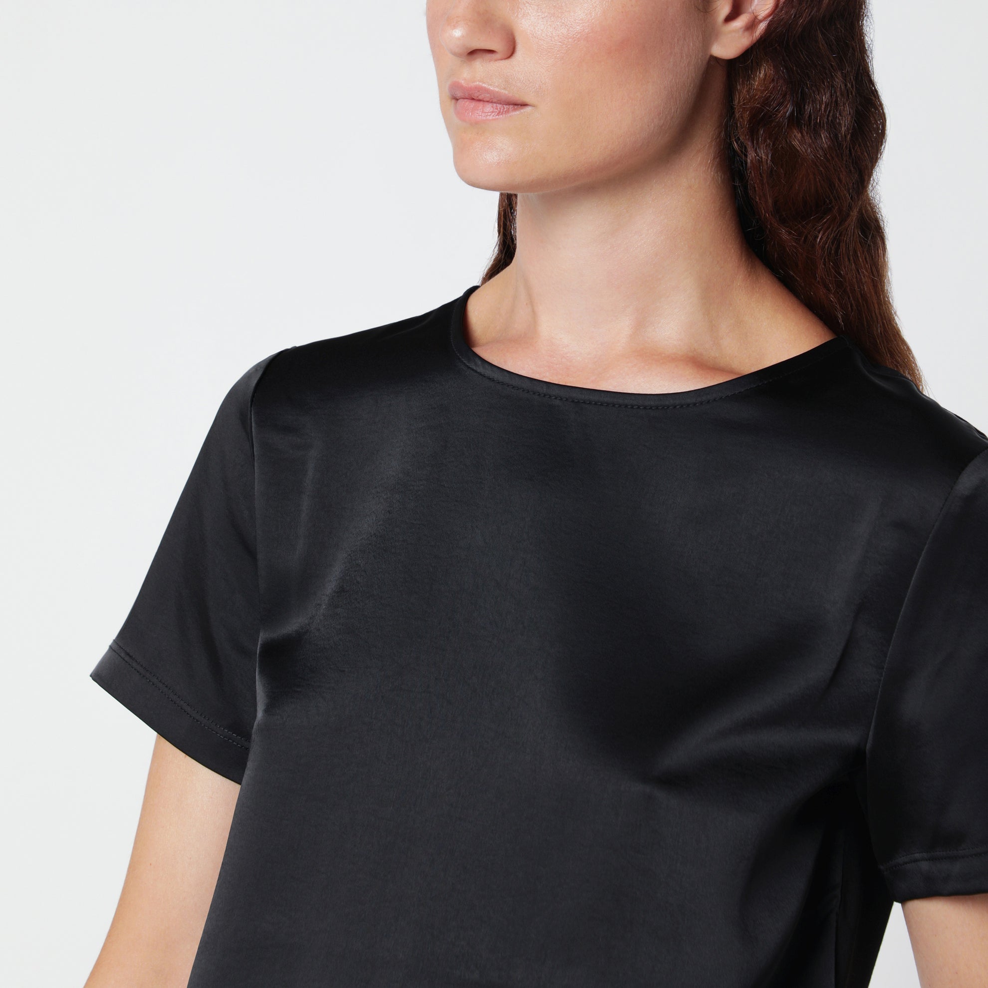Black satin crew neck T-shirt