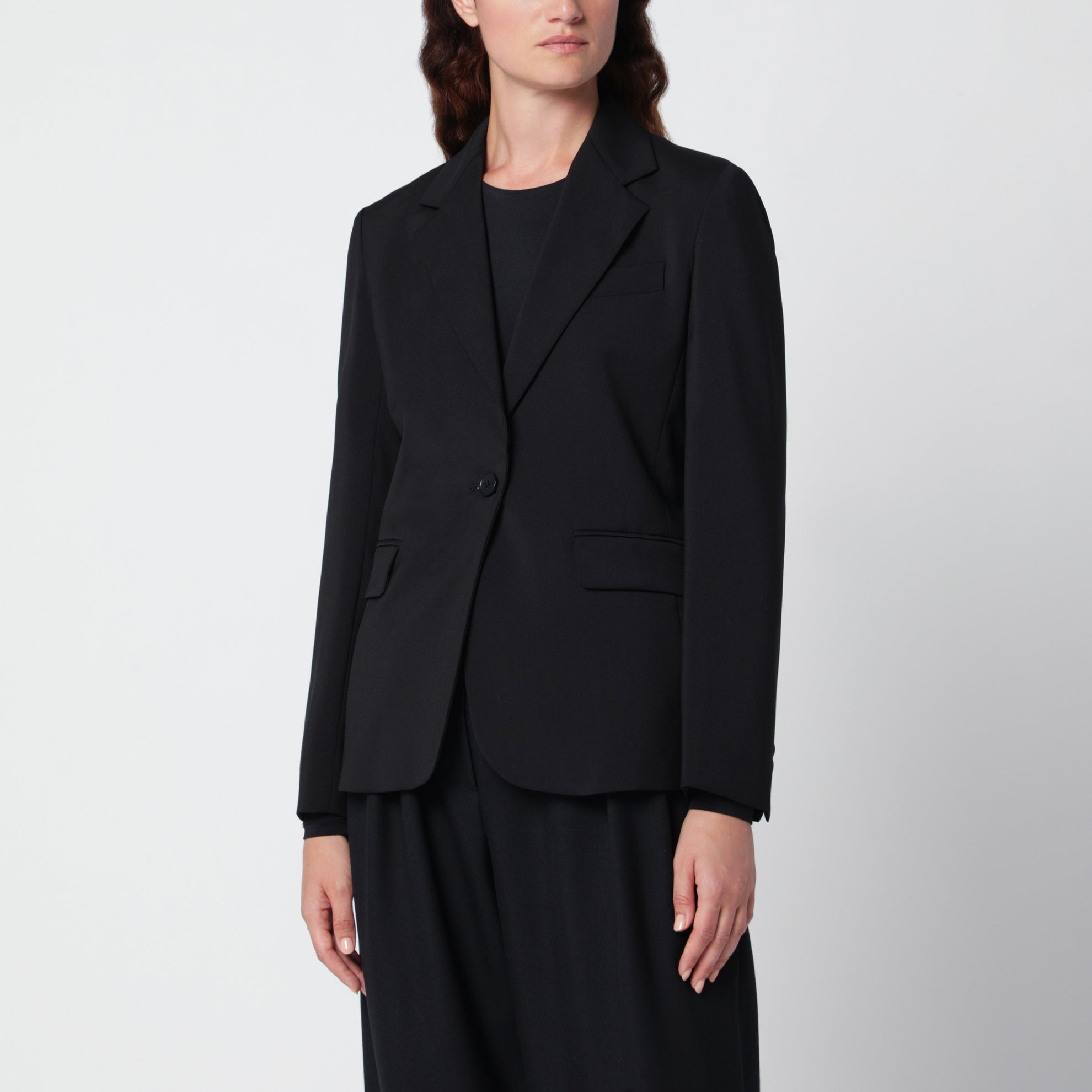 Blazer noir à simple boutonnage en laine stretch