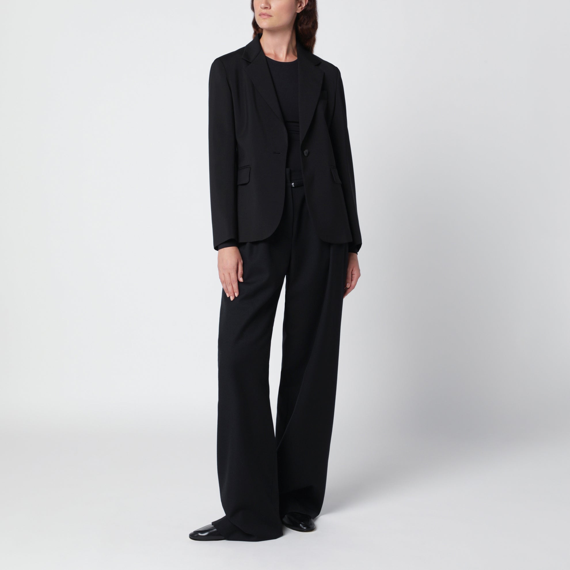 Blazer noir à simple boutonnage en laine stretch
