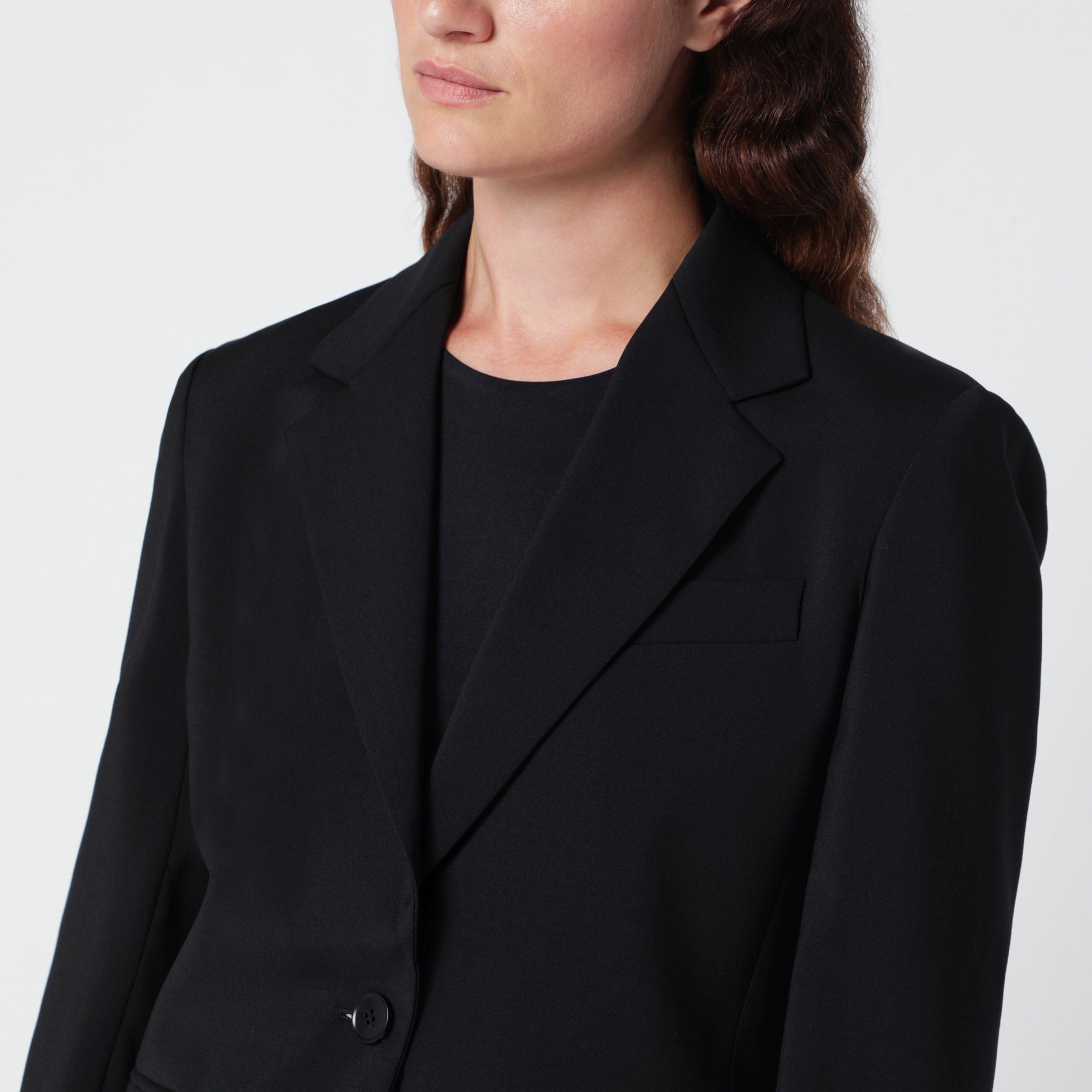 Blazer noir à simple boutonnage en laine stretch