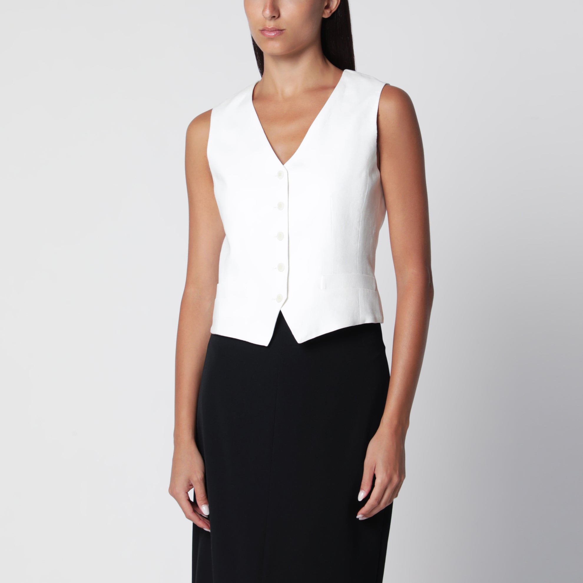 Gilet bianco in canvas di lino