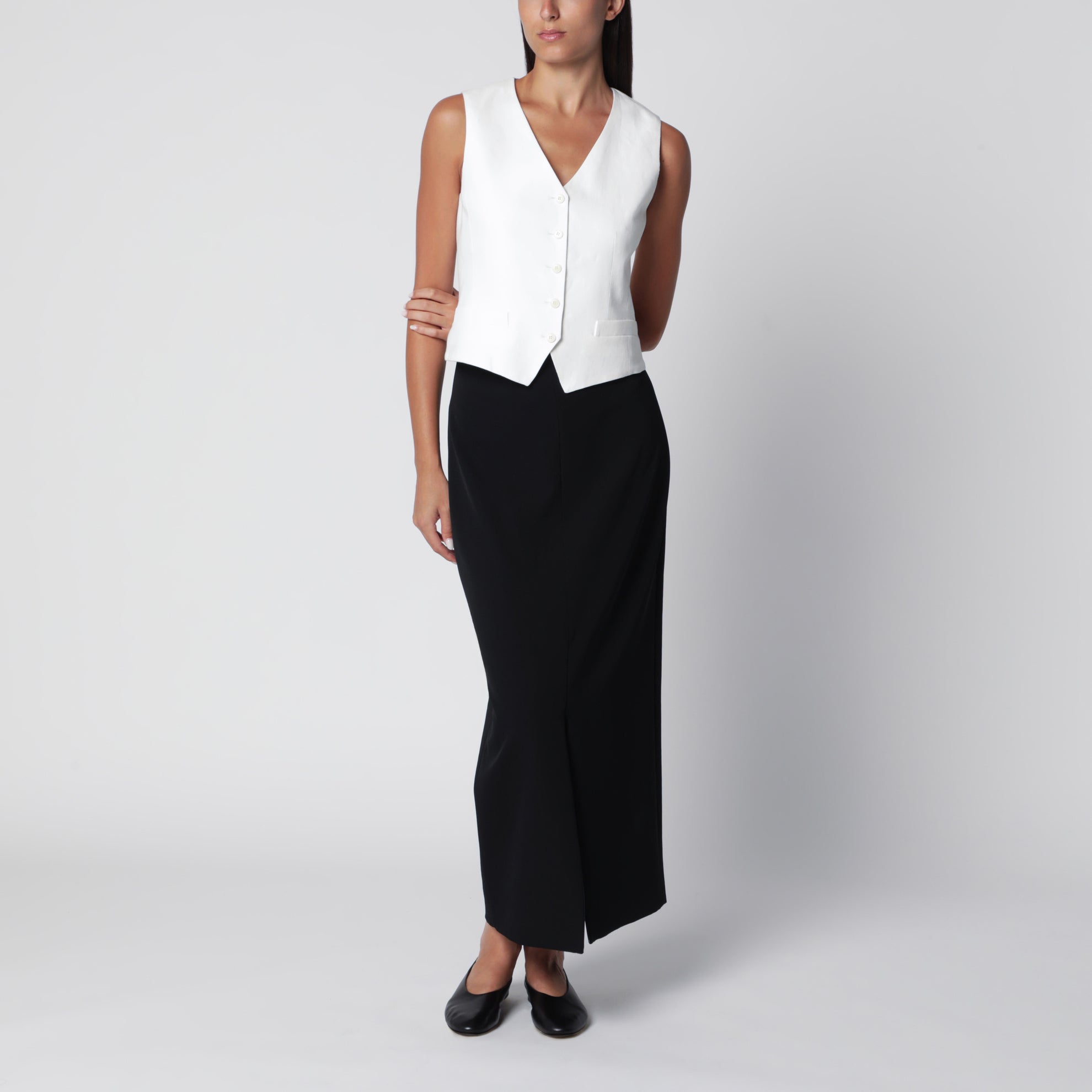 Gilet bianco in canvas di lino