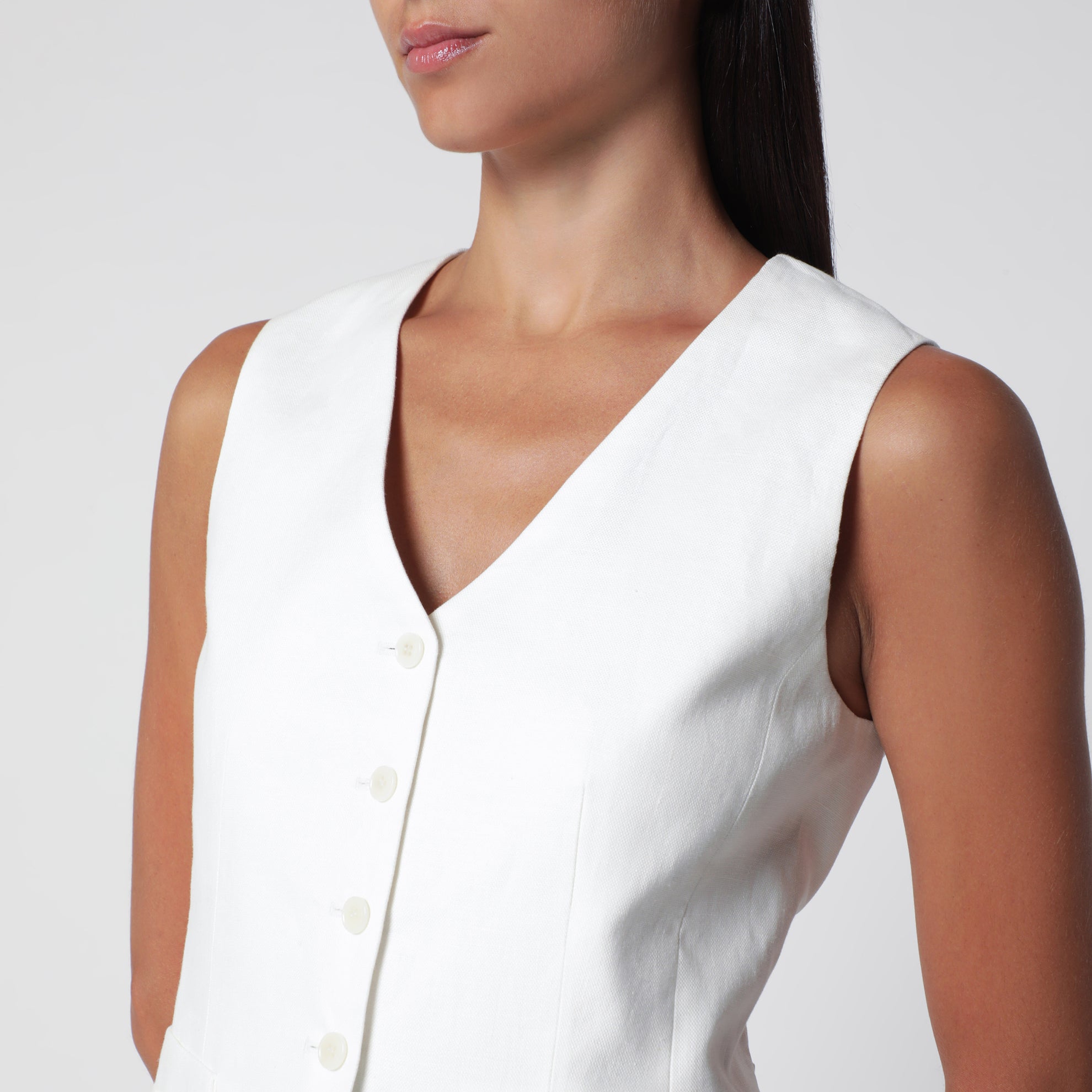 Gilet bianco in canvas di lino