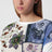 T-shirt in seta stampata e jersey di cotone stretch