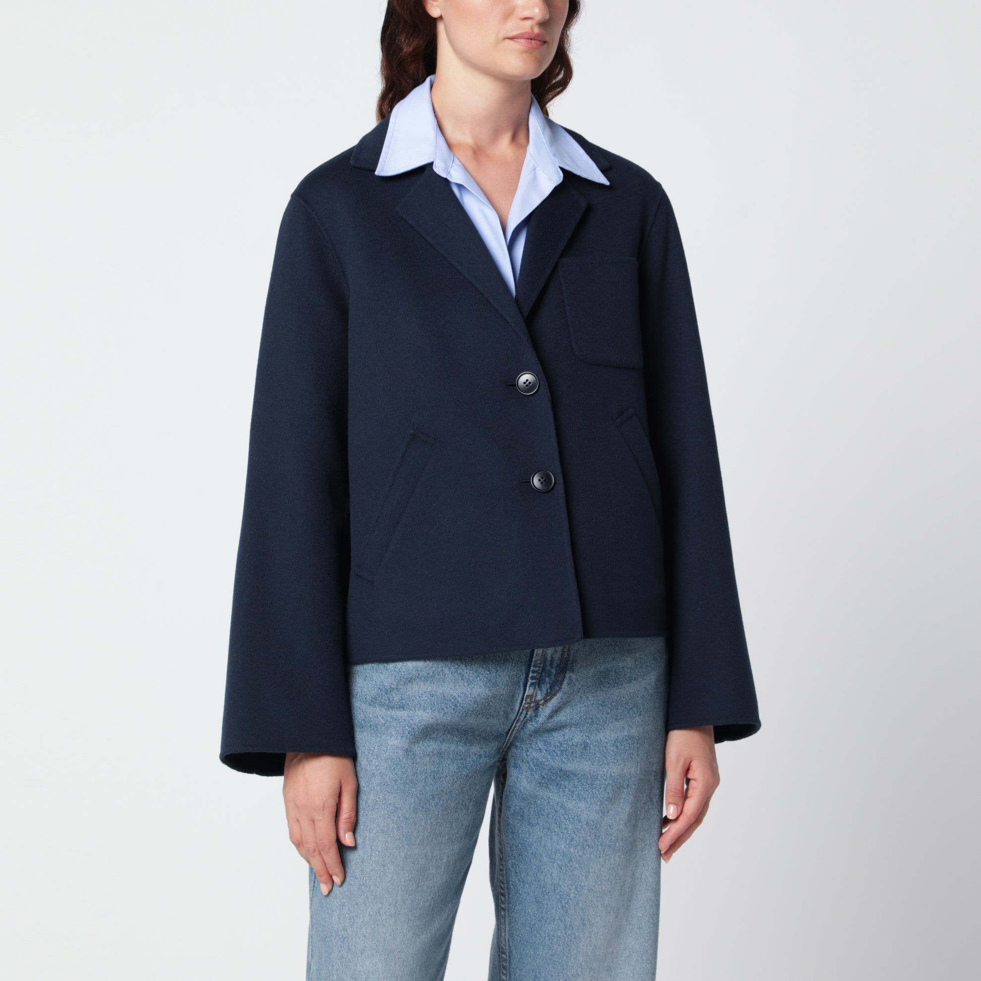 Blue cropped jacket in wool-blend cloth