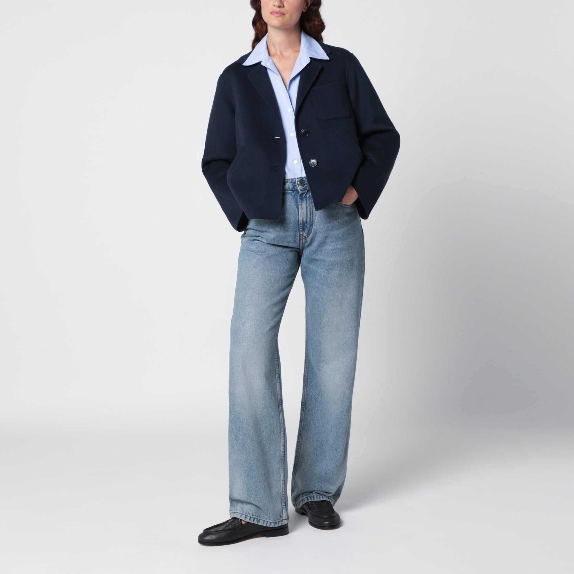 Blue cropped jacket in wool-blend cloth