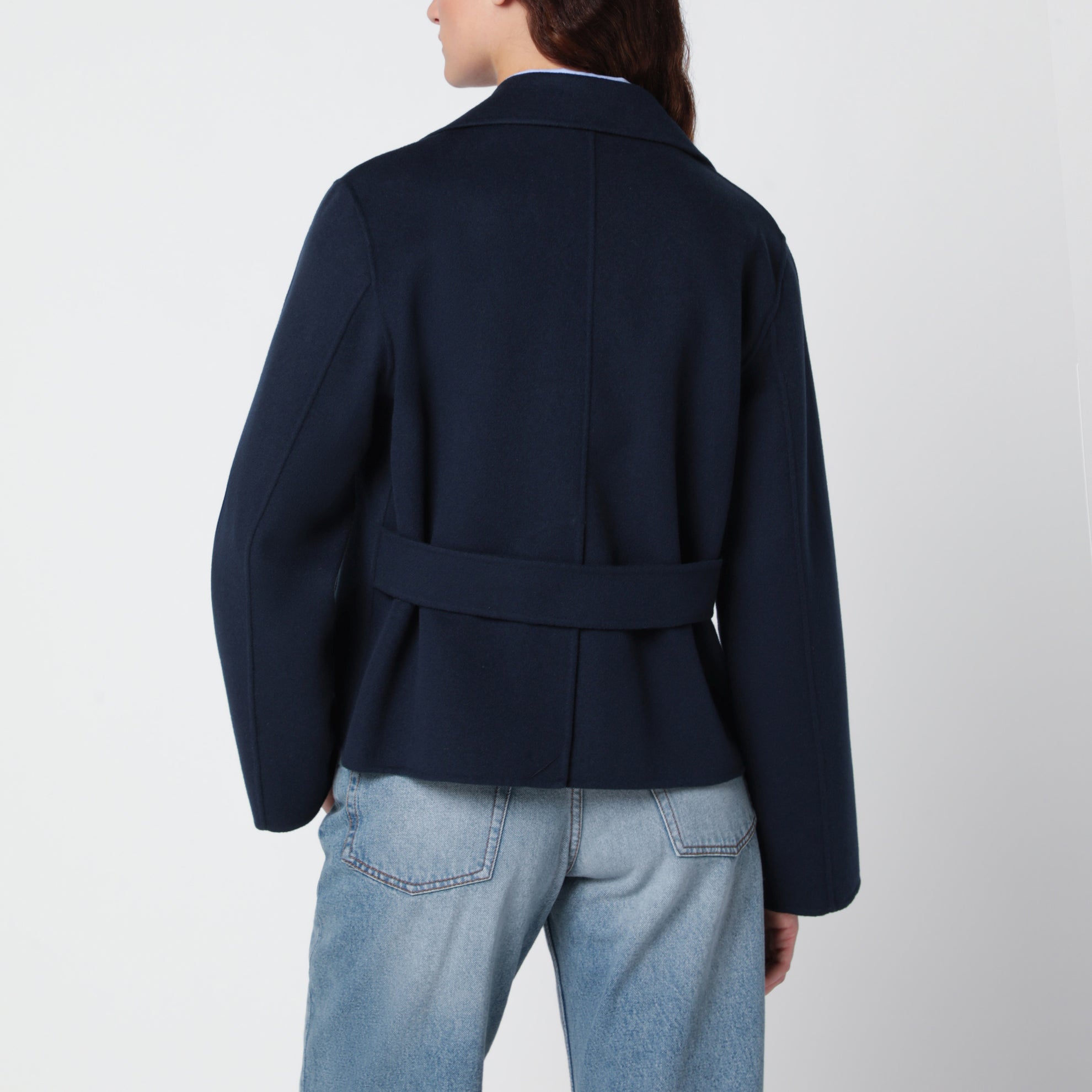 Blue cropped jacket in wool-blend cloth