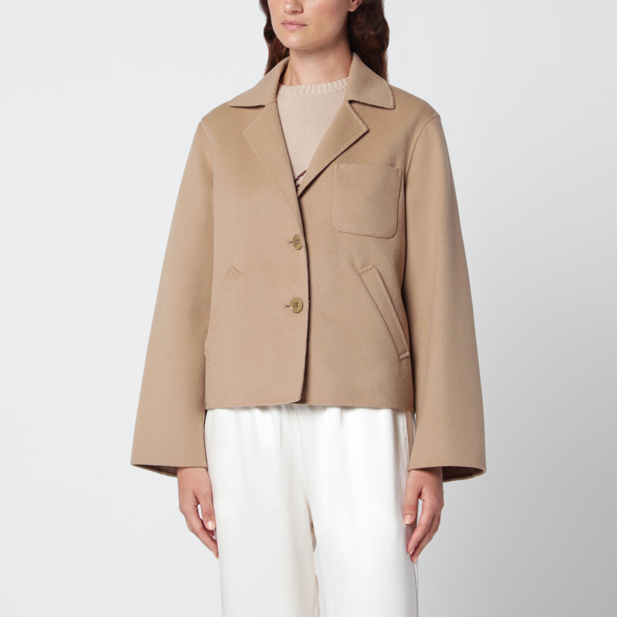 Veste courte en laine camel
